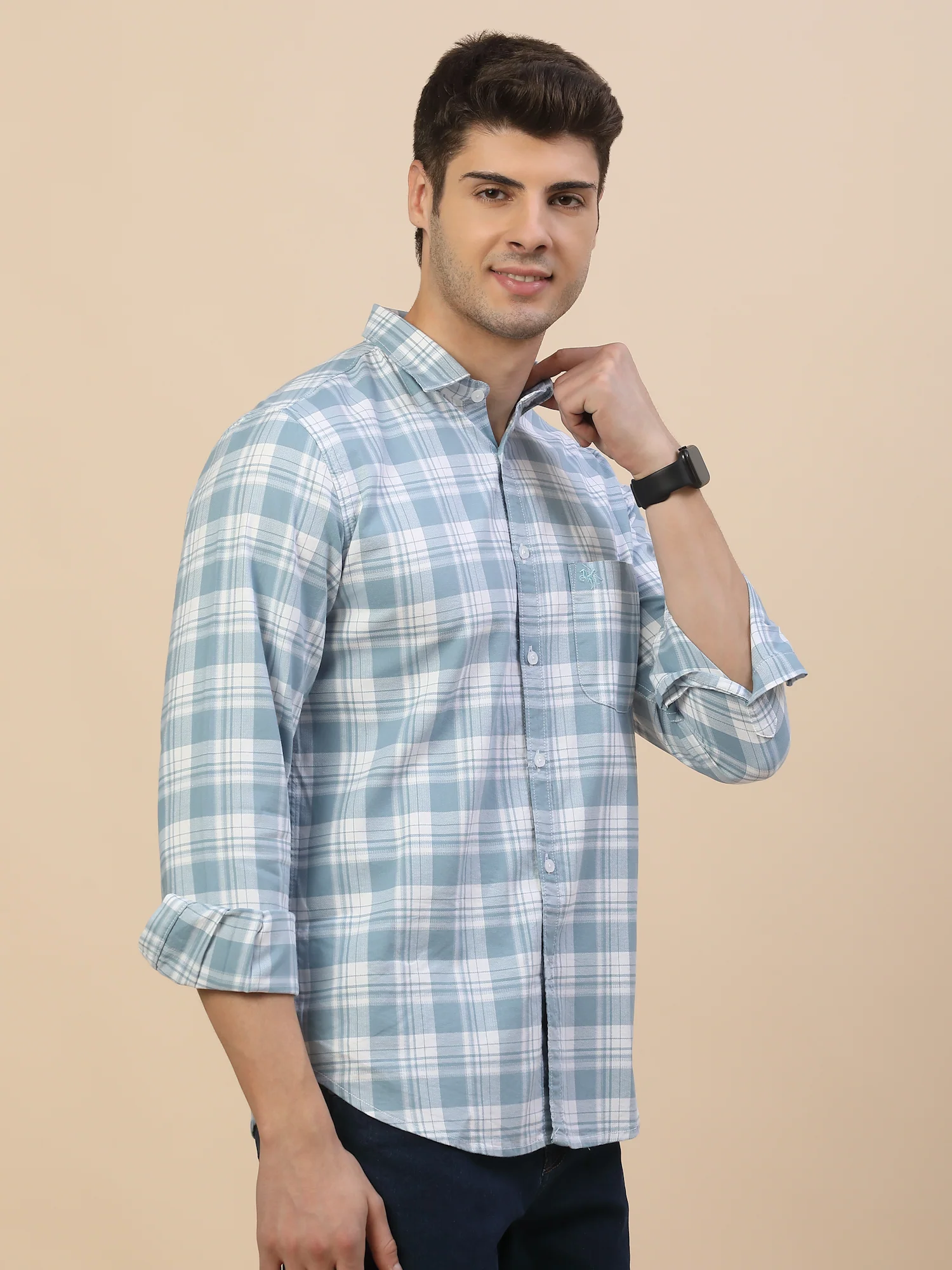 Casual Shirt for Men | Breathable & Soft with Color Fastness Regular Fit Spread Collar Neck Cotton Fabric Check Pattern - Image 4