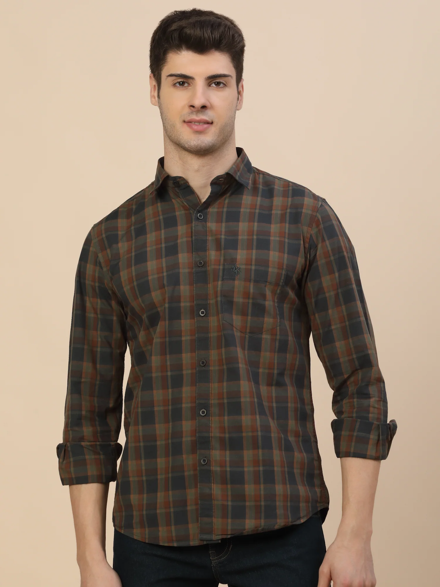 Casual Shirt for Men | Breathable & Soft with Color Fastness Regular Fit Spread Collar Neck Cotton Fabric Check Pattern - Image 2