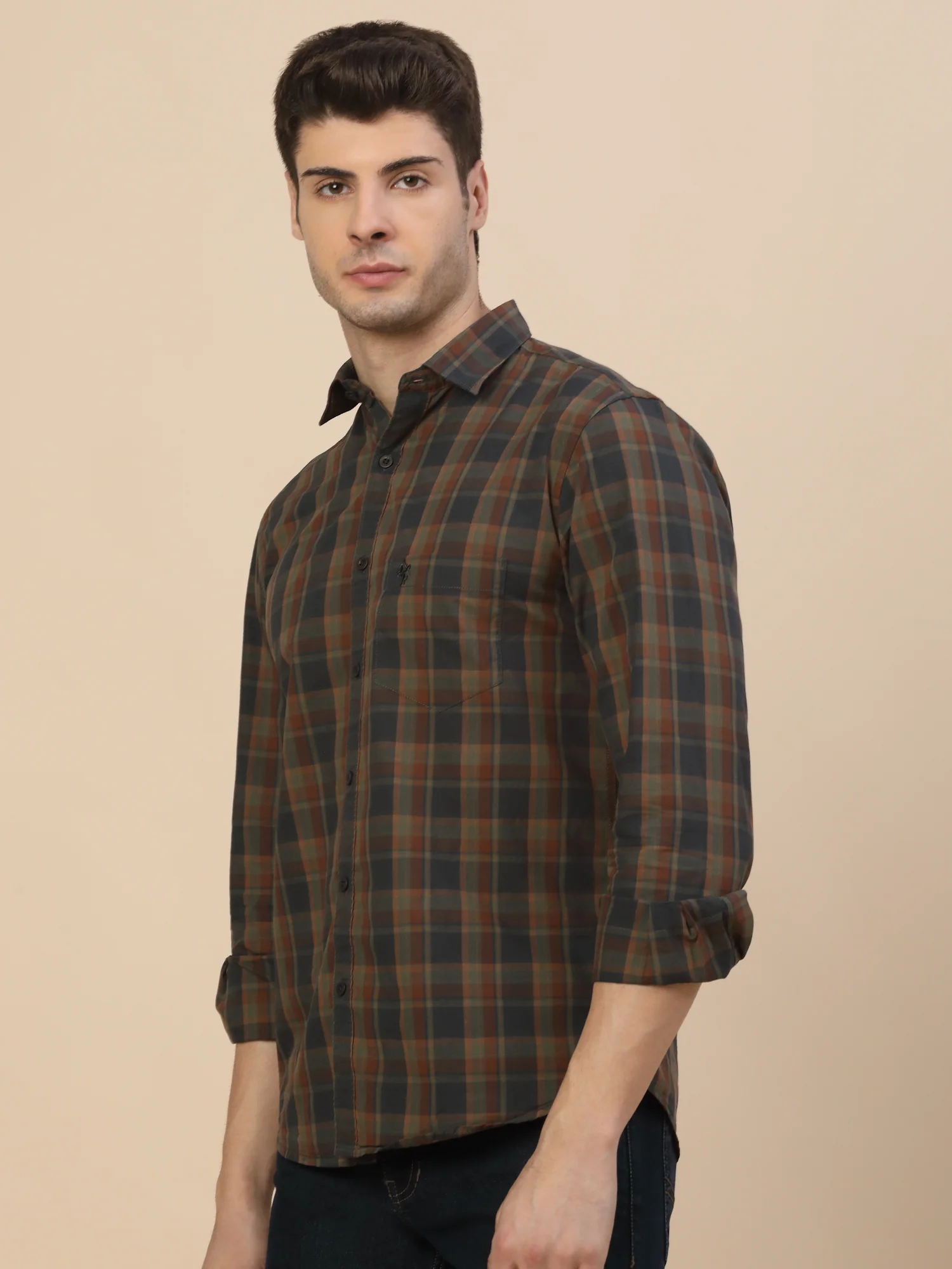 Casual Shirt for Men | Breathable & Soft with Color Fastness Regular Fit Spread Collar Neck Cotton Fabric Check Pattern - Image 3