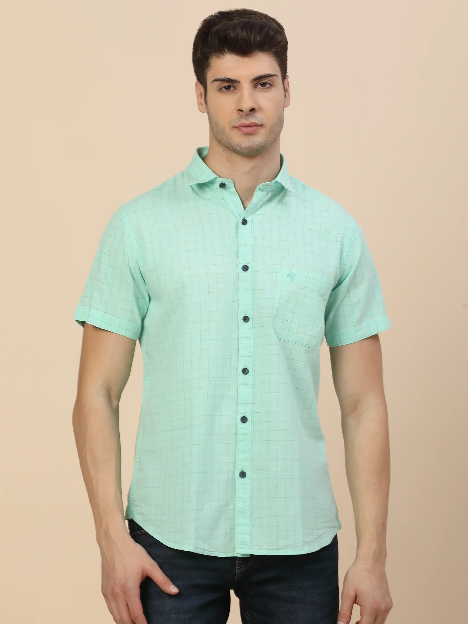 Casual Shirt for Men | Breathable & Soft with Color Fastness Regular Fit Spread Collar Neck Cotton Fabric Check Pattern - Image 2