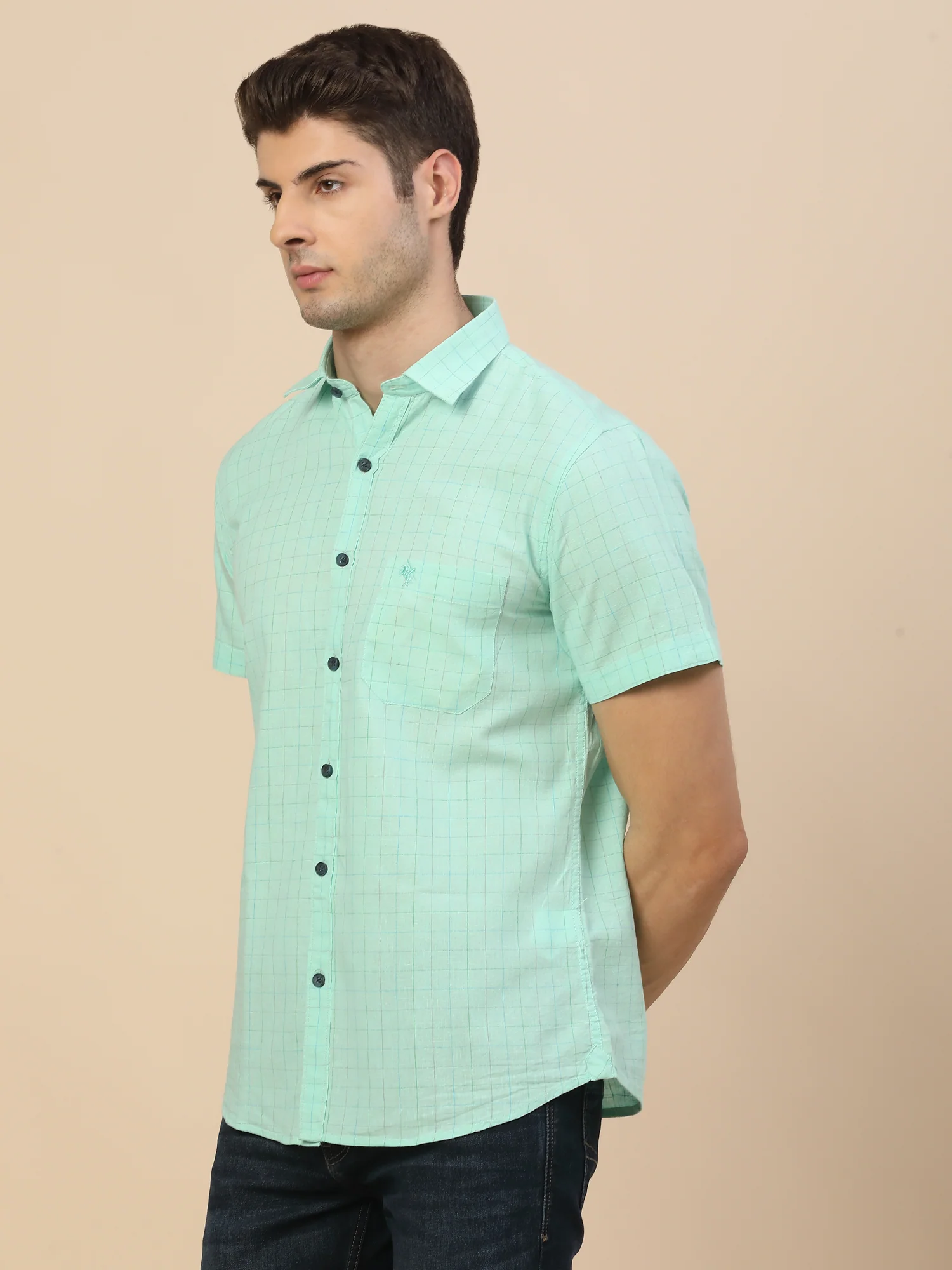 Casual Shirt for Men | Breathable & Soft with Color Fastness Regular Fit Spread Collar Neck Cotton Fabric Check Pattern - Image 3