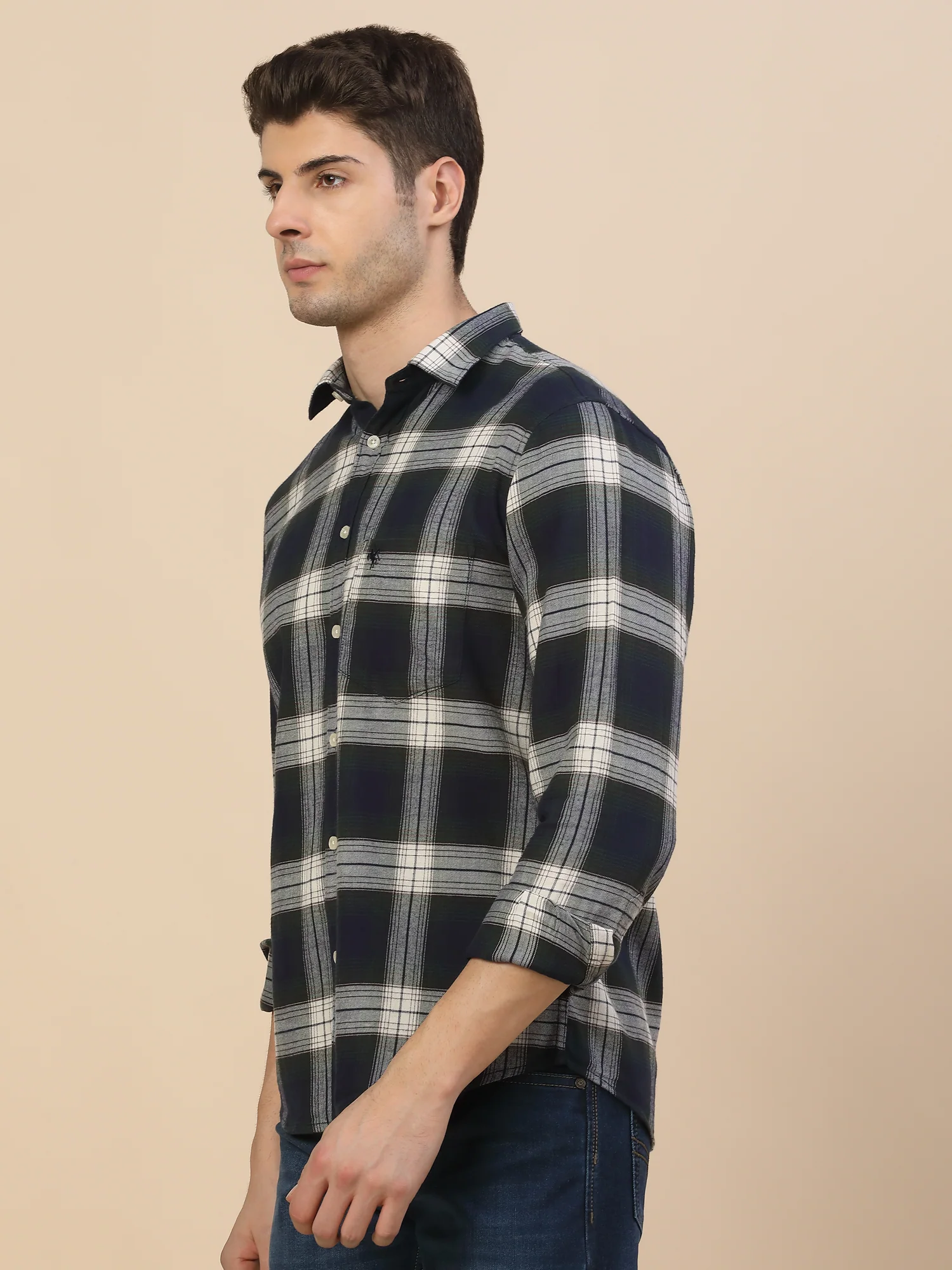 Casual Shirt for Men | Breathable & Soft with Color Fastness Regular Fit Spread Collar Neck Cotton Fabric Check Pattern - Image 3