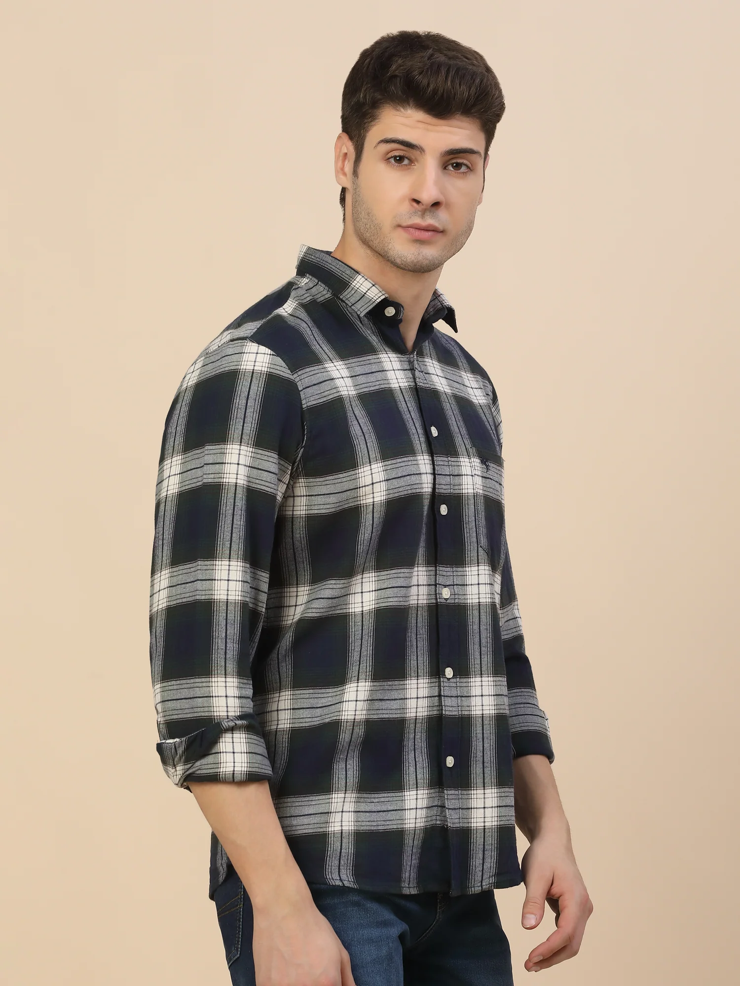 Casual Shirt for Men | Breathable & Soft with Color Fastness Regular Fit Spread Collar Neck Cotton Fabric Check Pattern - Image 4