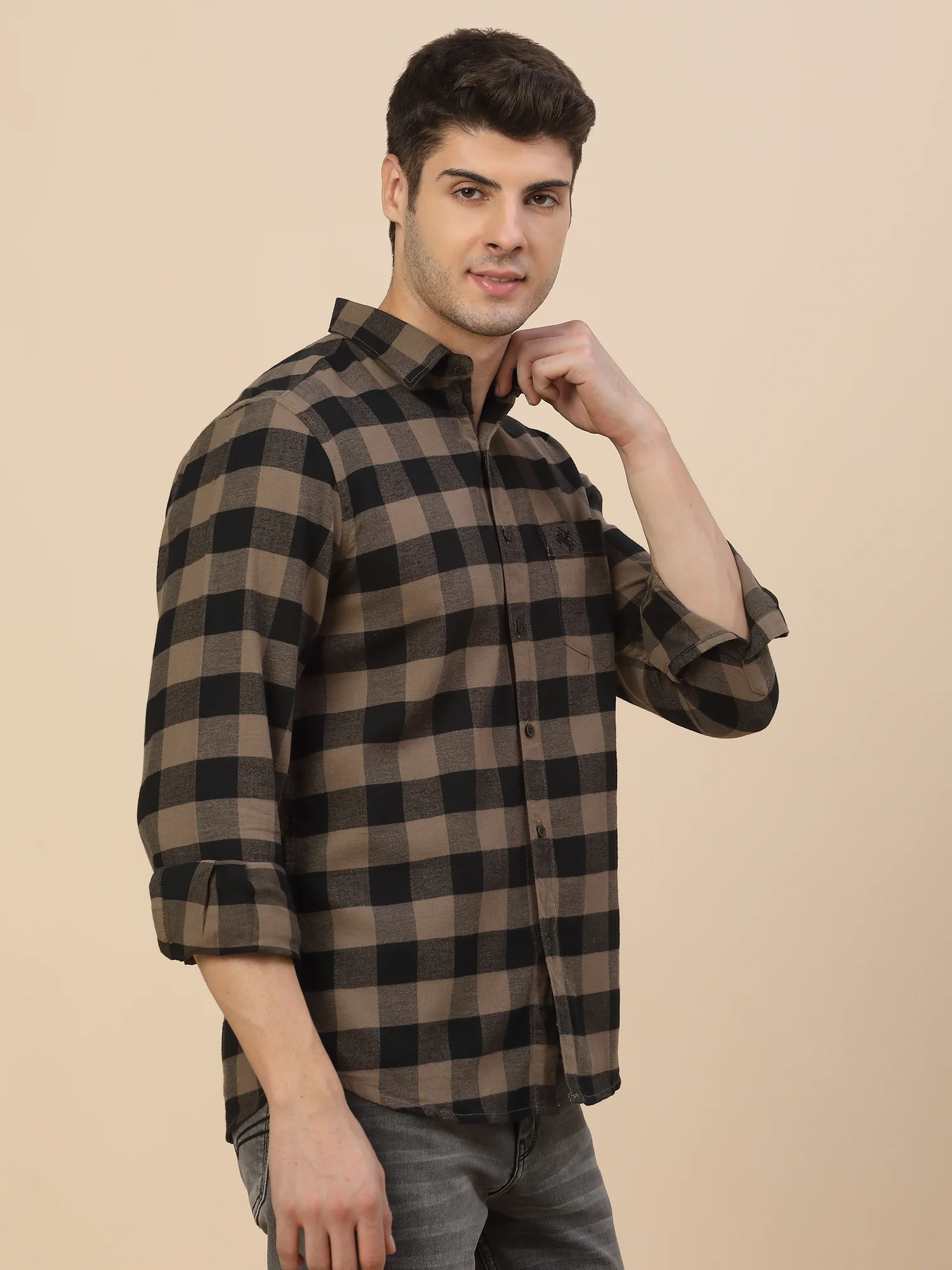 Casual Shirt for Men | Breathable & Soft with Color Fastness Regular Fit Spread Collar Neck Cotton Fabric Check Pattern - Image 3