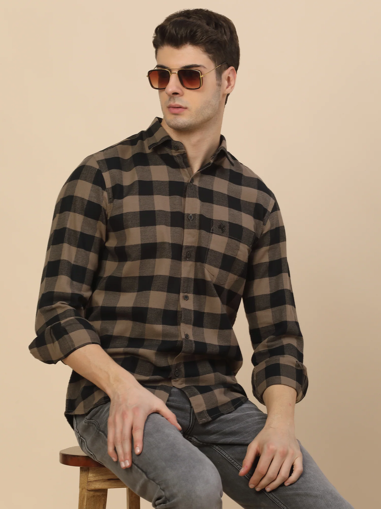 Casual Shirt for Men | Breathable & Soft with Color Fastness Regular Fit Spread Collar Neck Cotton Fabric Check Pattern - Image 8