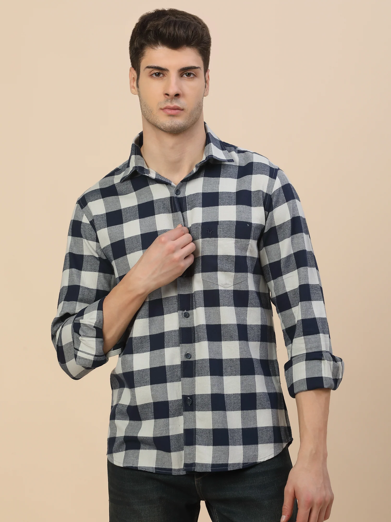 Casual Shirt for Men | Breathable & Soft with Color Fastness Regular Fit Spread Collar Neck Cotton Fabric Check Pattern - Image 2