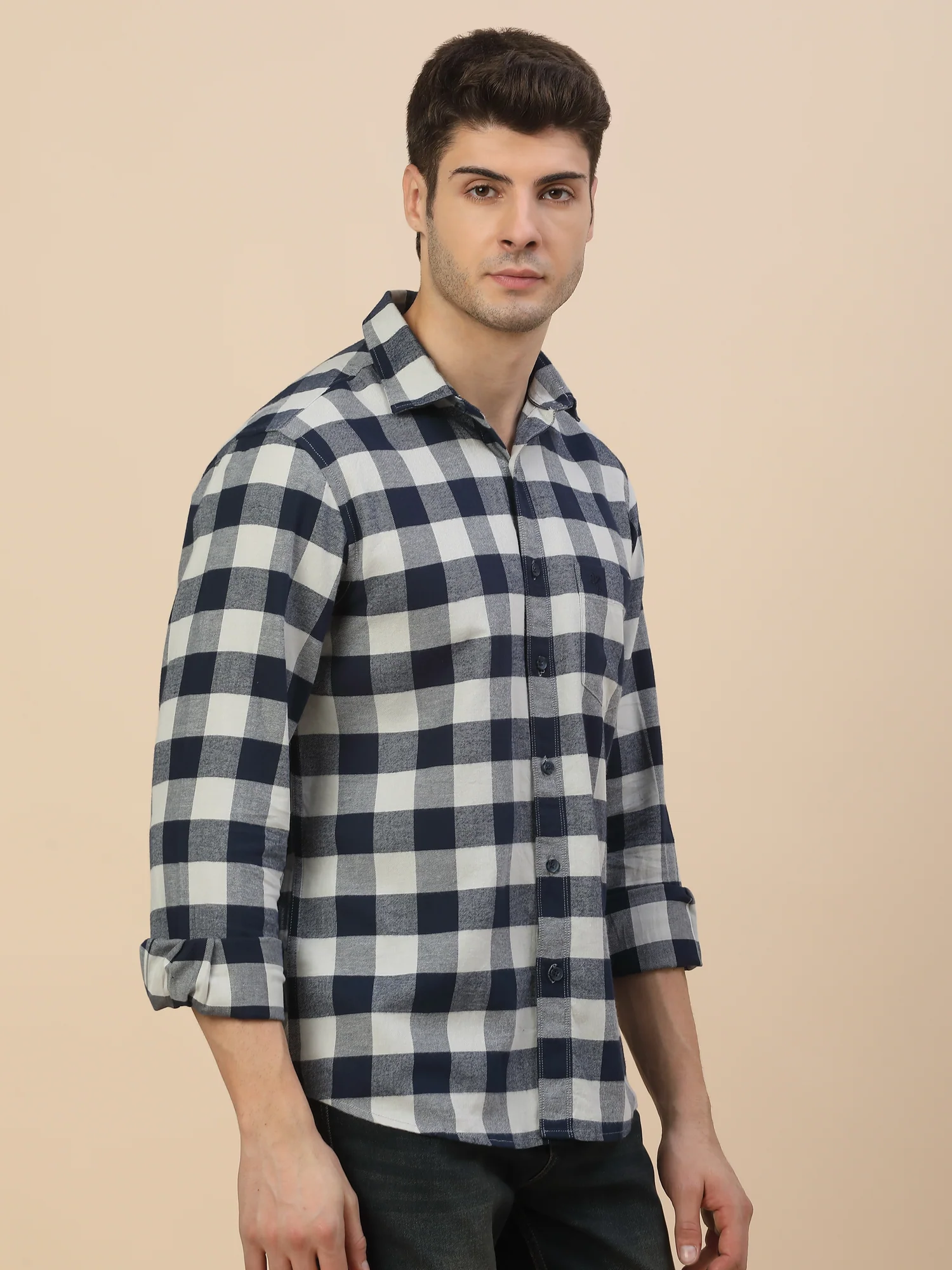 Casual Shirt for Men | Breathable & Soft with Color Fastness Regular Fit Spread Collar Neck Cotton Fabric Check Pattern - Image 4