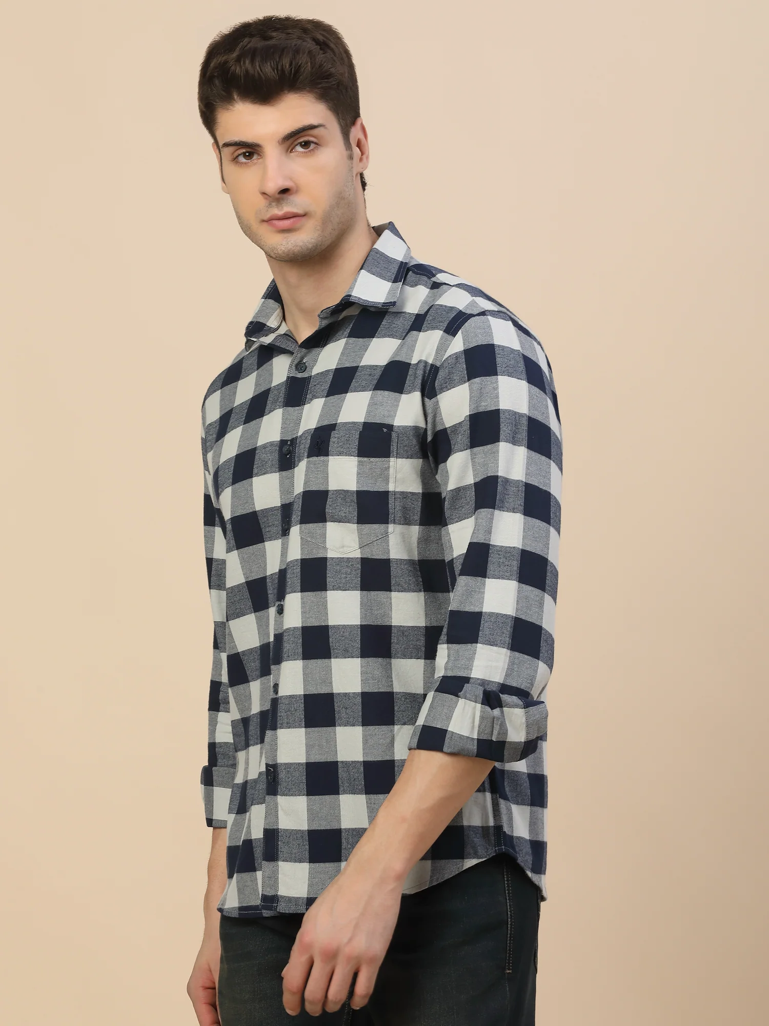 Casual Shirt for Men | Breathable & Soft with Color Fastness Regular Fit Spread Collar Neck Cotton Fabric Check Pattern - Image 5