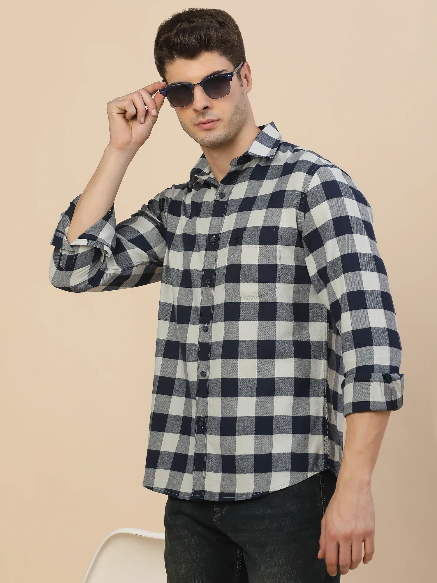 Casual Shirt for Men | Breathable & Soft with Color Fastness Regular Fit Spread Collar Neck Cotton Fabric Check Pattern - Image 8