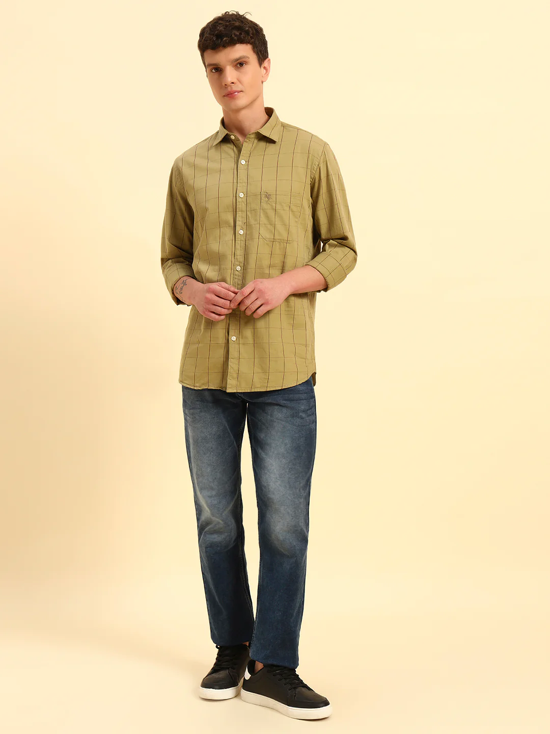 Casual Shirt for Men | Breathable & Soft with Color Fastness Regular Fit Spread Collar Neck Cotton Fabric Checkered Pattern - Image 2