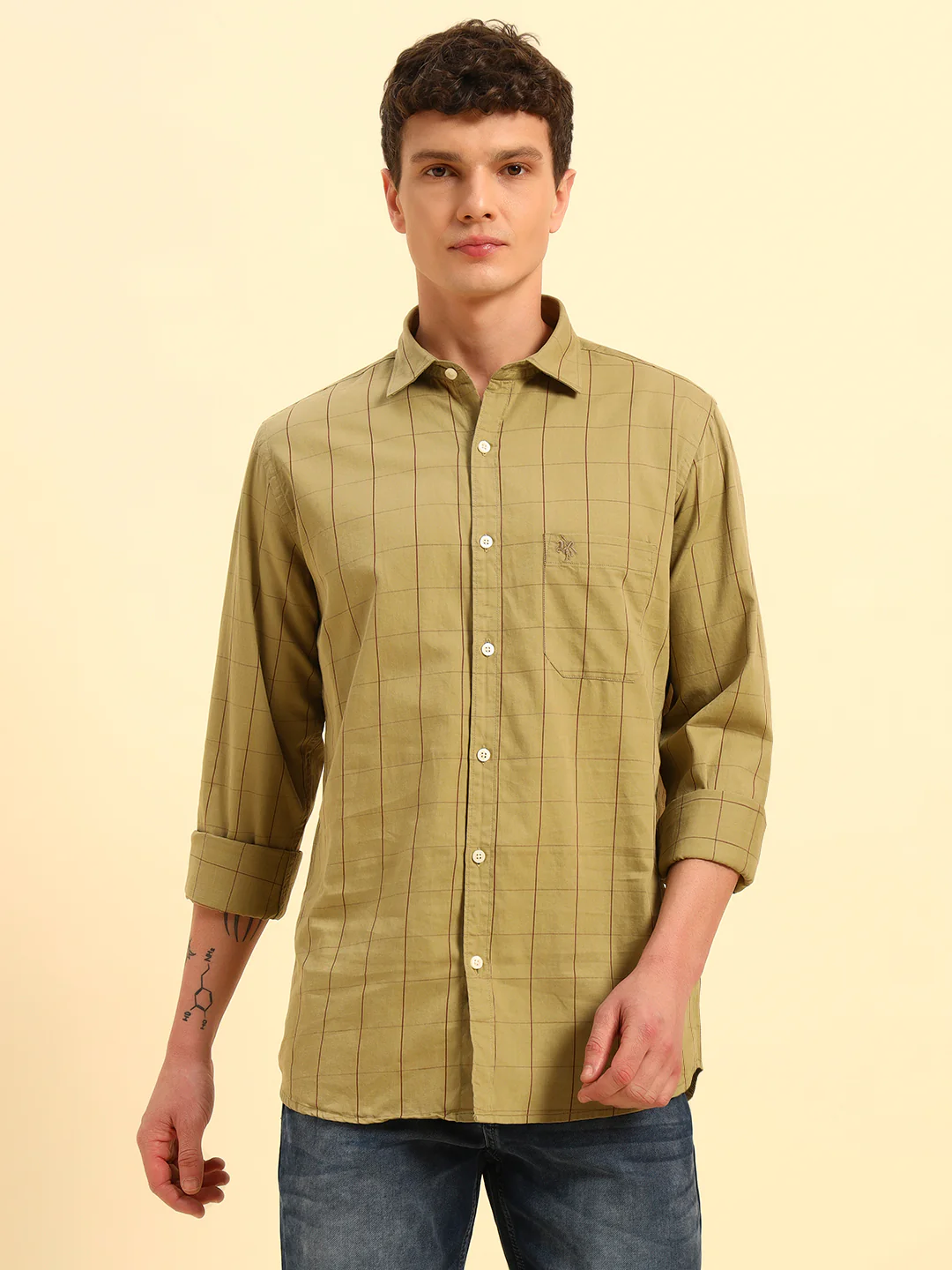 Casual Shirt for Men | Breathable & Soft with Color Fastness Regular Fit Spread Collar Neck Cotton Fabric Checkered Pattern - Image 4
