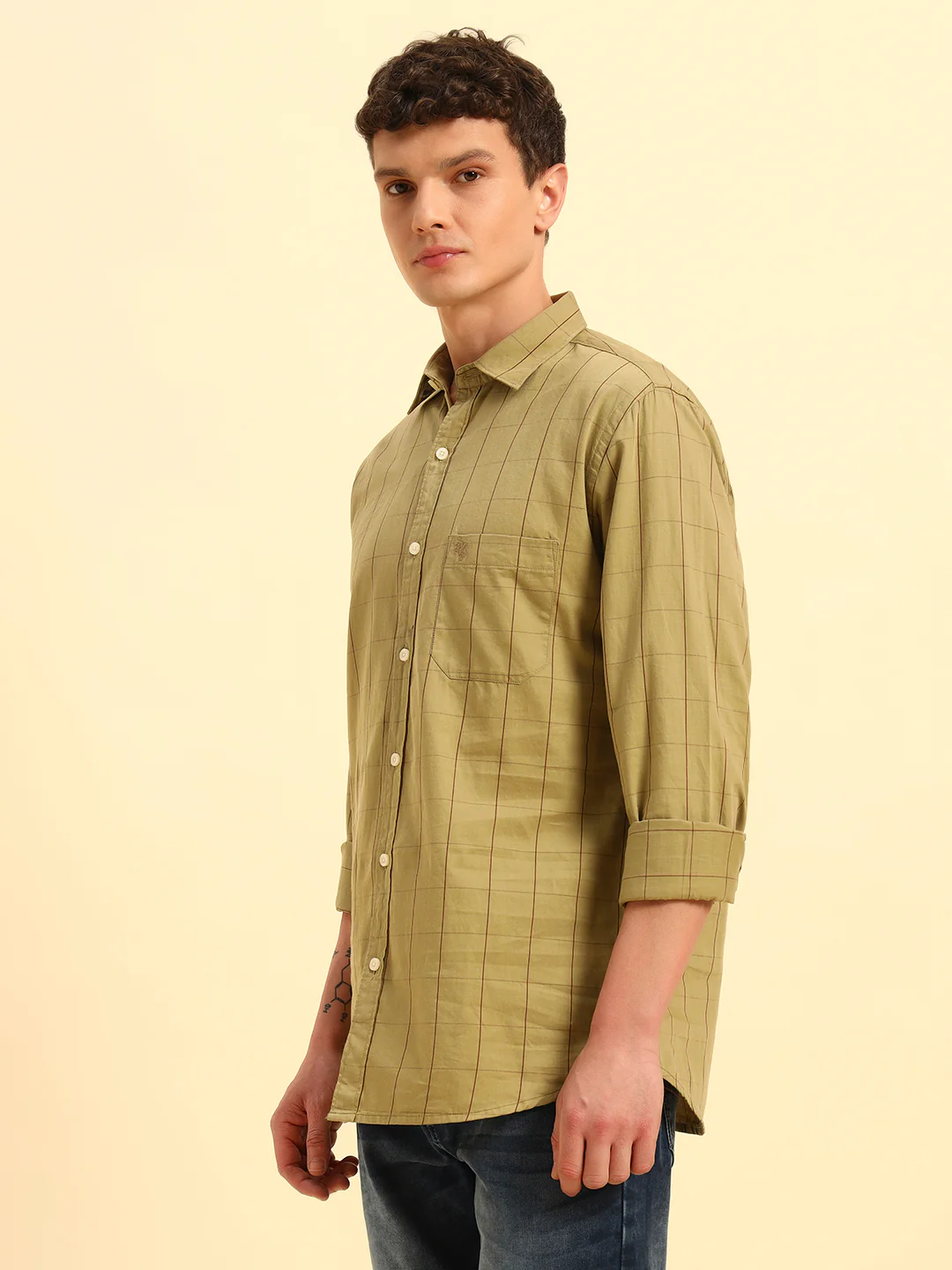 Casual Shirt for Men | Breathable & Soft with Color Fastness Regular Fit Spread Collar Neck Cotton Fabric Checkered Pattern - Image 5