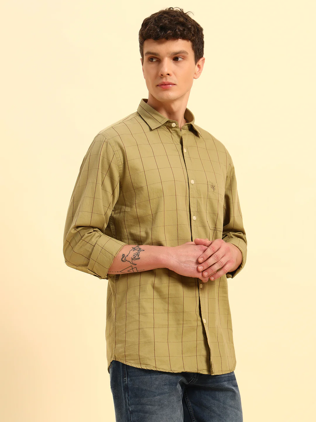 Casual Shirt for Men | Breathable & Soft with Color Fastness Regular Fit Spread Collar Neck Cotton Fabric Checkered Pattern - Image 6