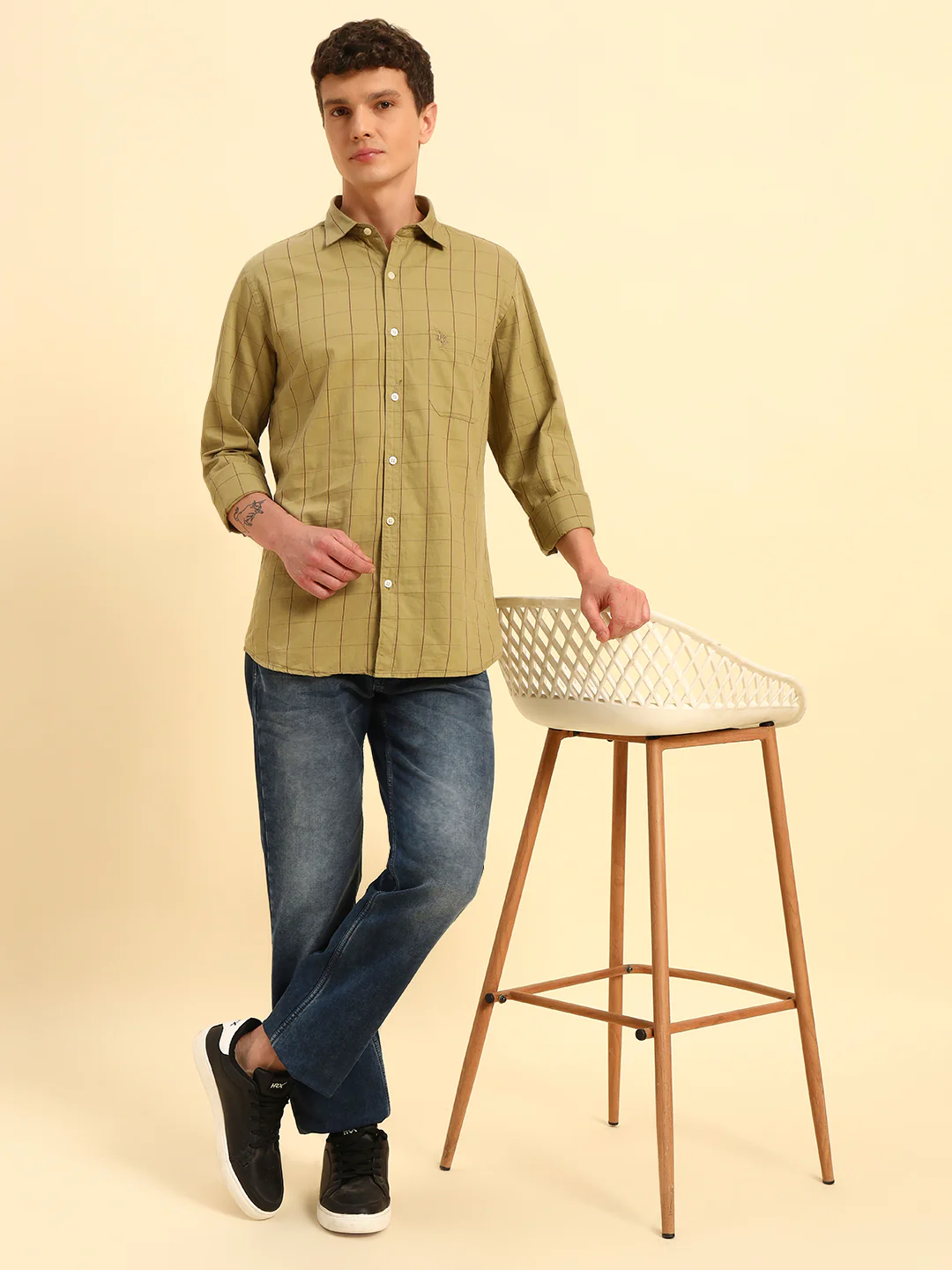 Casual Shirt for Men | Breathable & Soft with Color Fastness Regular Fit Spread Collar Neck Cotton Fabric Checkered Pattern - Image 9