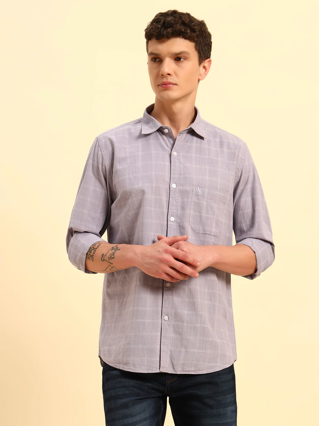 Casual Shirt for Men | Breathable & Soft with Color Fastness Regular Fit Spread Collar Neck Cotton Fabric Checkered Pattern - Image 4