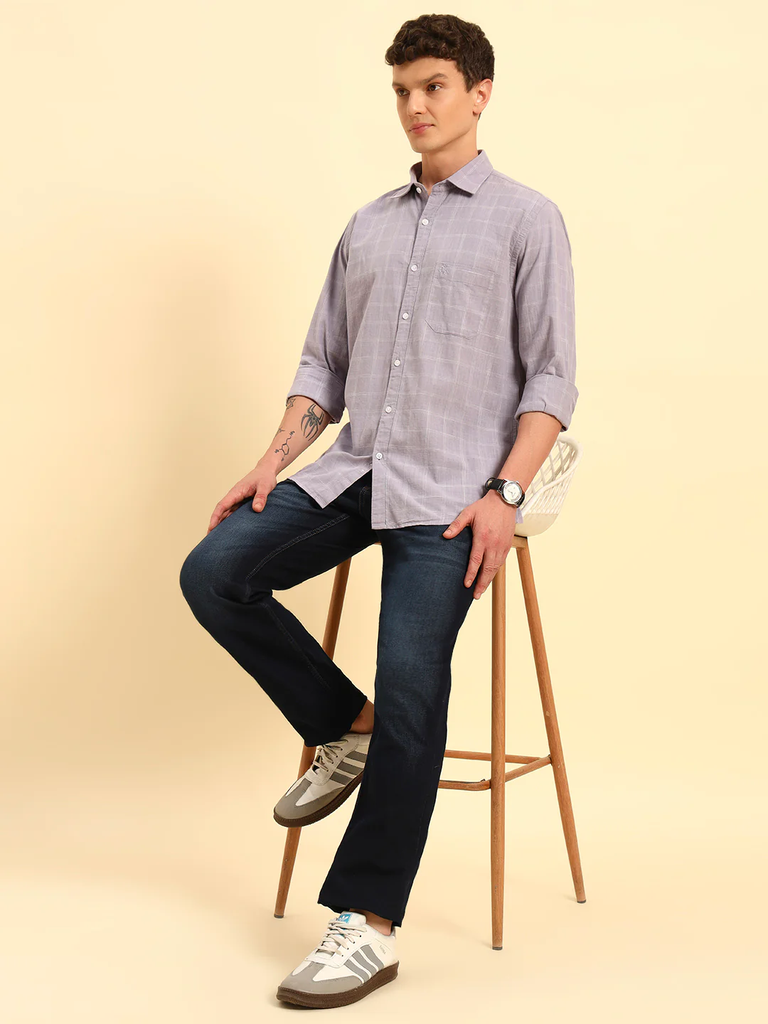 Casual Shirt for Men | Breathable & Soft with Color Fastness Regular Fit Spread Collar Neck Cotton Fabric Checkered Pattern - Image 9