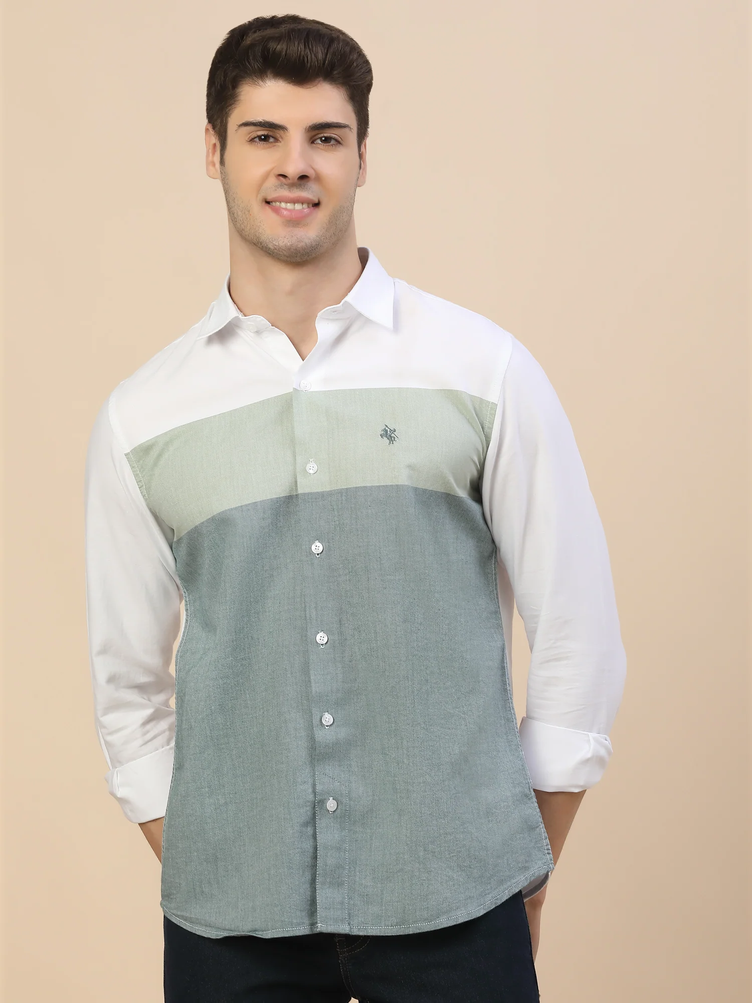 Casual Shirt for Men | Breathable & Soft with Color Fastness Regular Fit Spread Collar Neck Cotton Fabric Colour Block Pattern - Image 2