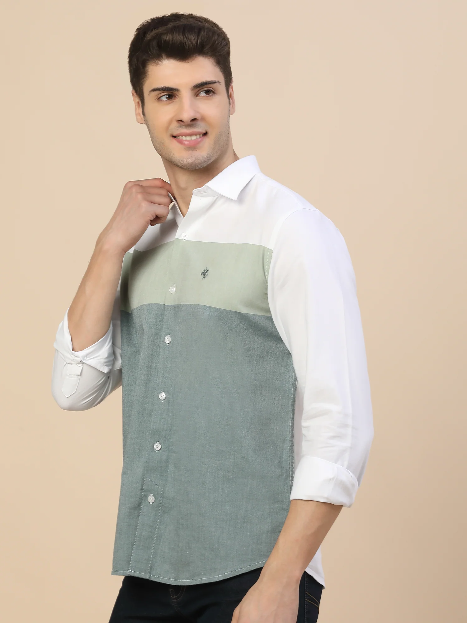 Casual Shirt for Men | Breathable & Soft with Color Fastness Regular Fit Spread Collar Neck Cotton Fabric Colour Block Pattern - Image 3