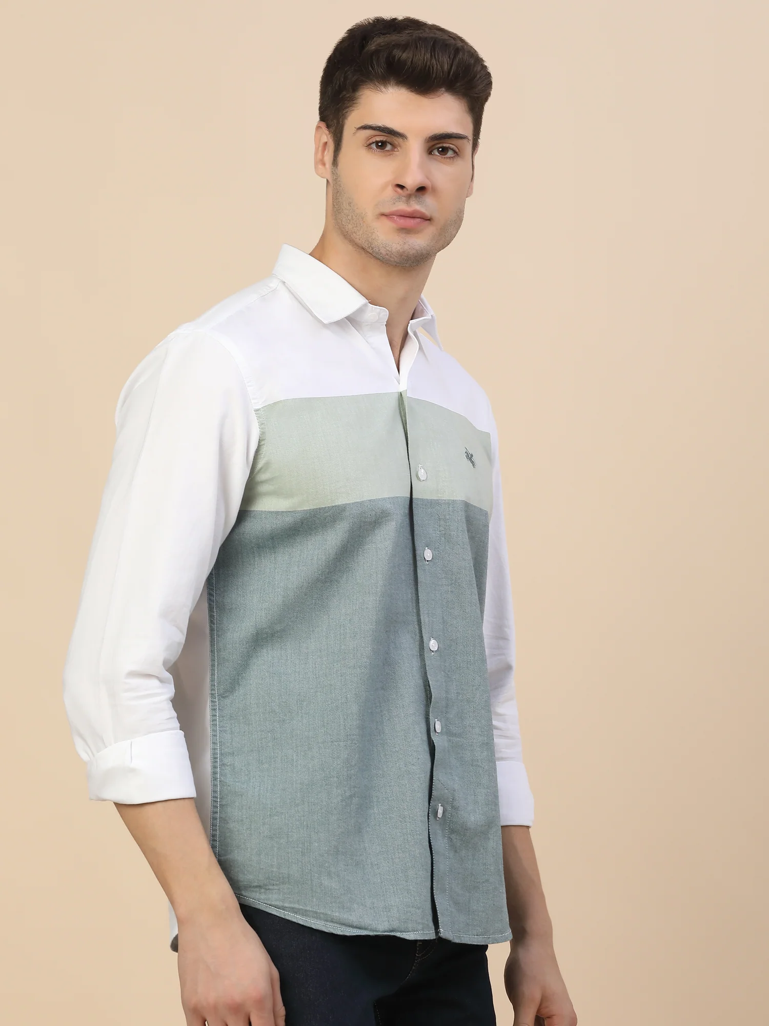 Casual Shirt for Men | Breathable & Soft with Color Fastness Regular Fit Spread Collar Neck Cotton Fabric Colour Block Pattern - Image 4