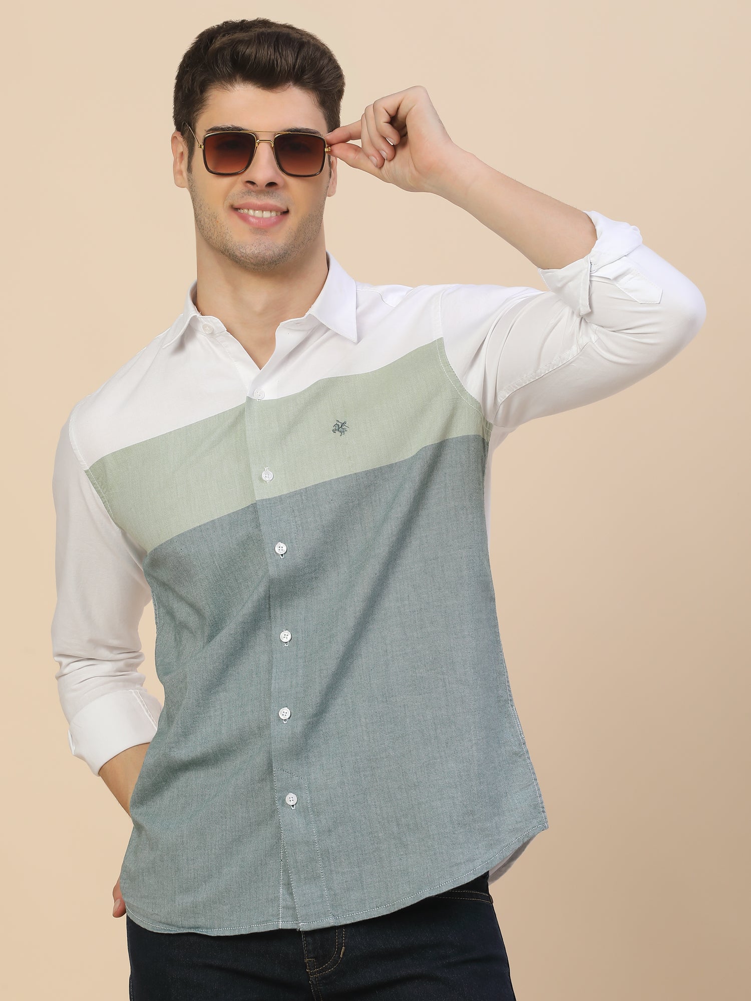 Casual Shirt for Men | Breathable & Soft with Color Fastness Regular Fit Spread Collar Neck Cotton Fabric Colour Block Pattern - Image 8