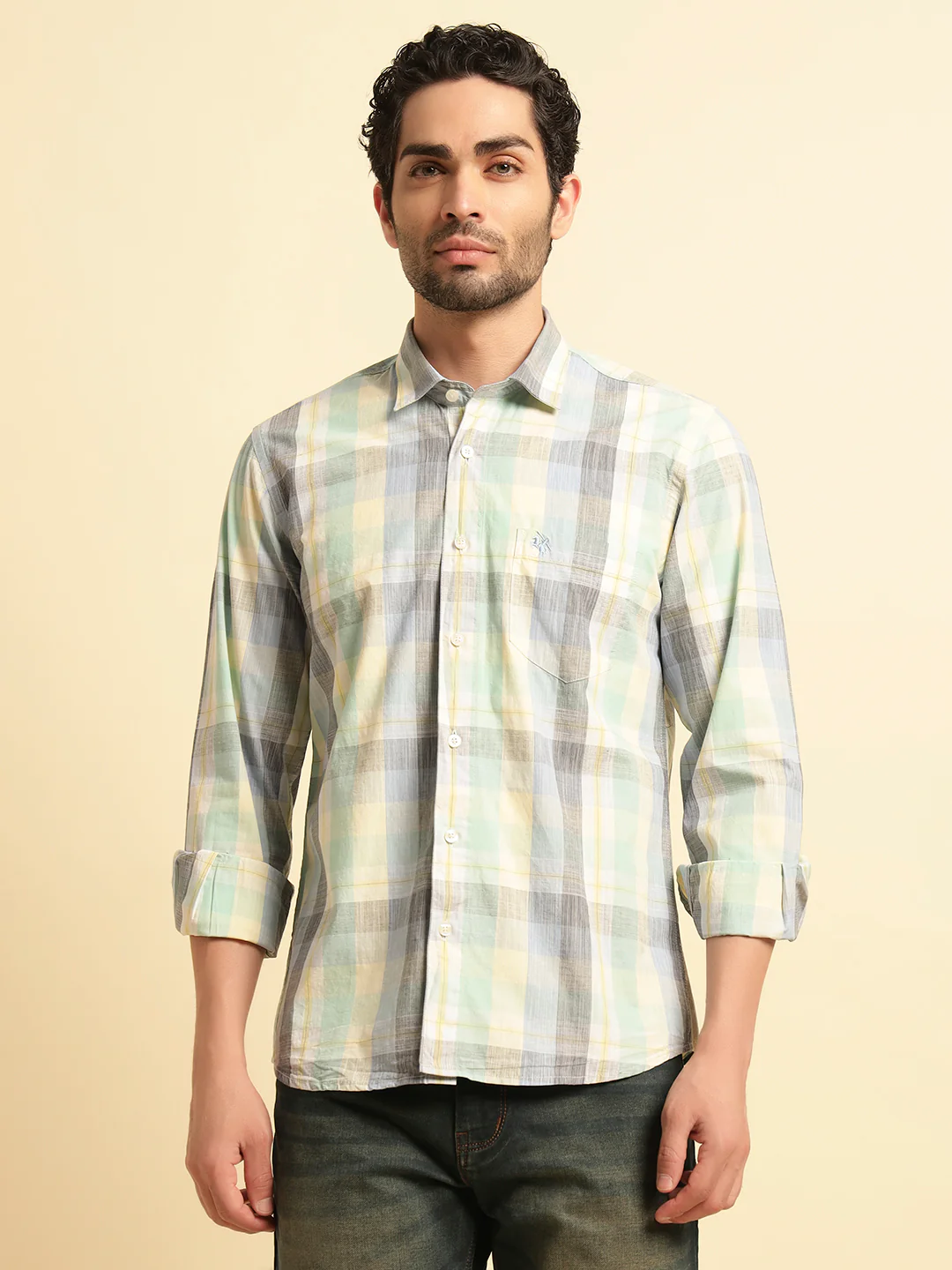 Casual Shirt for Men | Breathable & Soft with Color Fastness Regular Fit Spread Collar Neck Cotton Fabric Checkered Pattern - Image 2