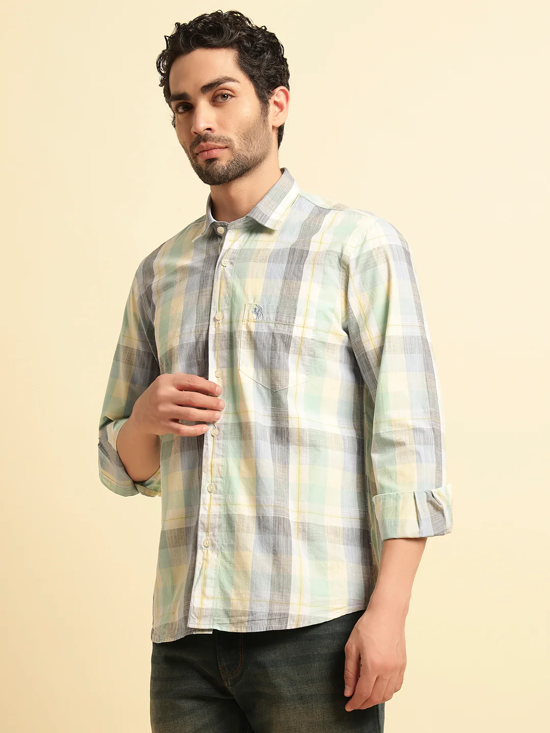 Casual Shirt for Men | Breathable & Soft with Color Fastness Regular Fit Spread Collar Neck Cotton Fabric Checkered Pattern - Image 3