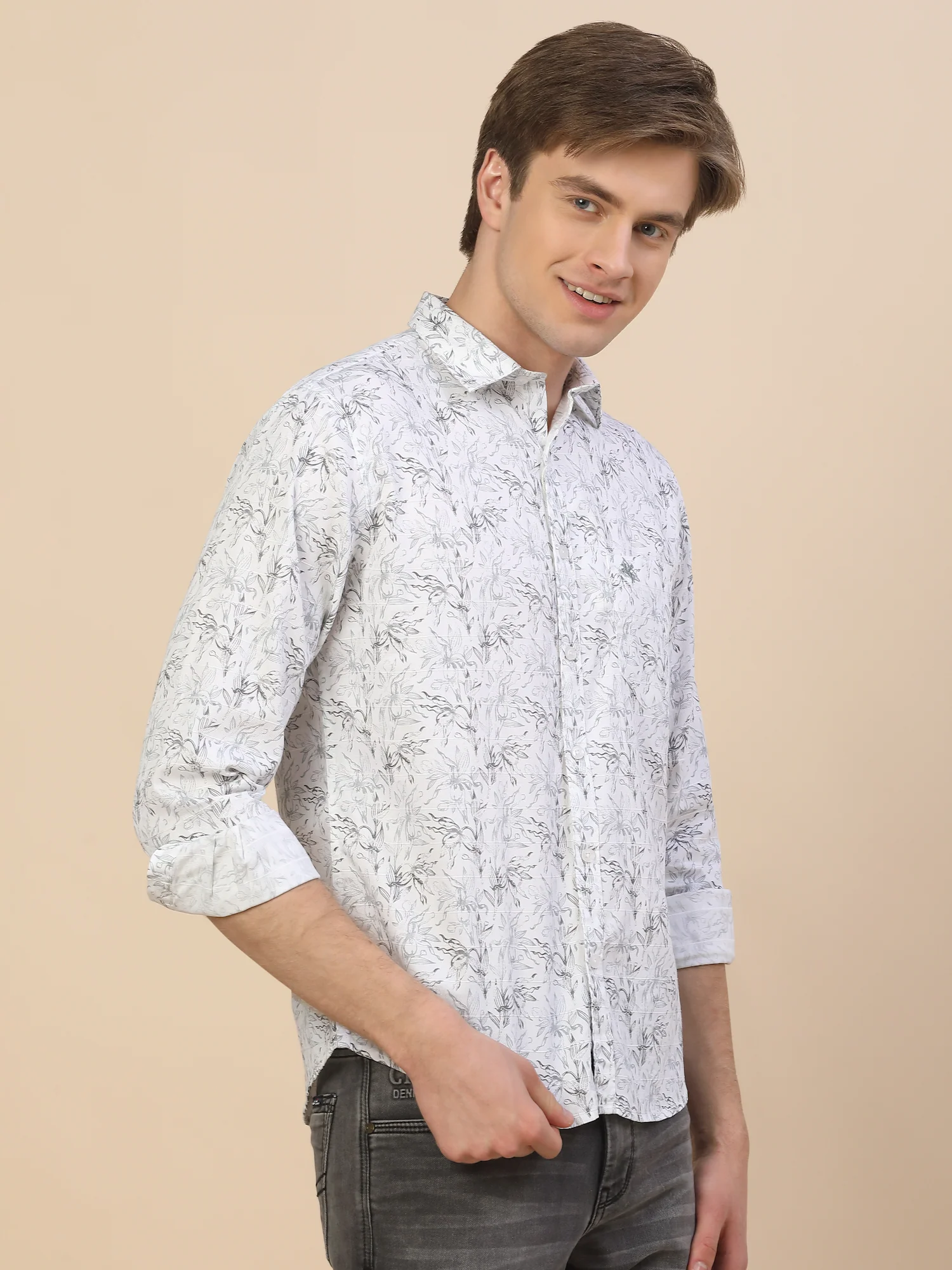 Casual Shirt for Men | Breathable & Soft with Color Fastness Regular Fit Spread Collar Neck Cotton Fabric Printed Pattern - Image 4