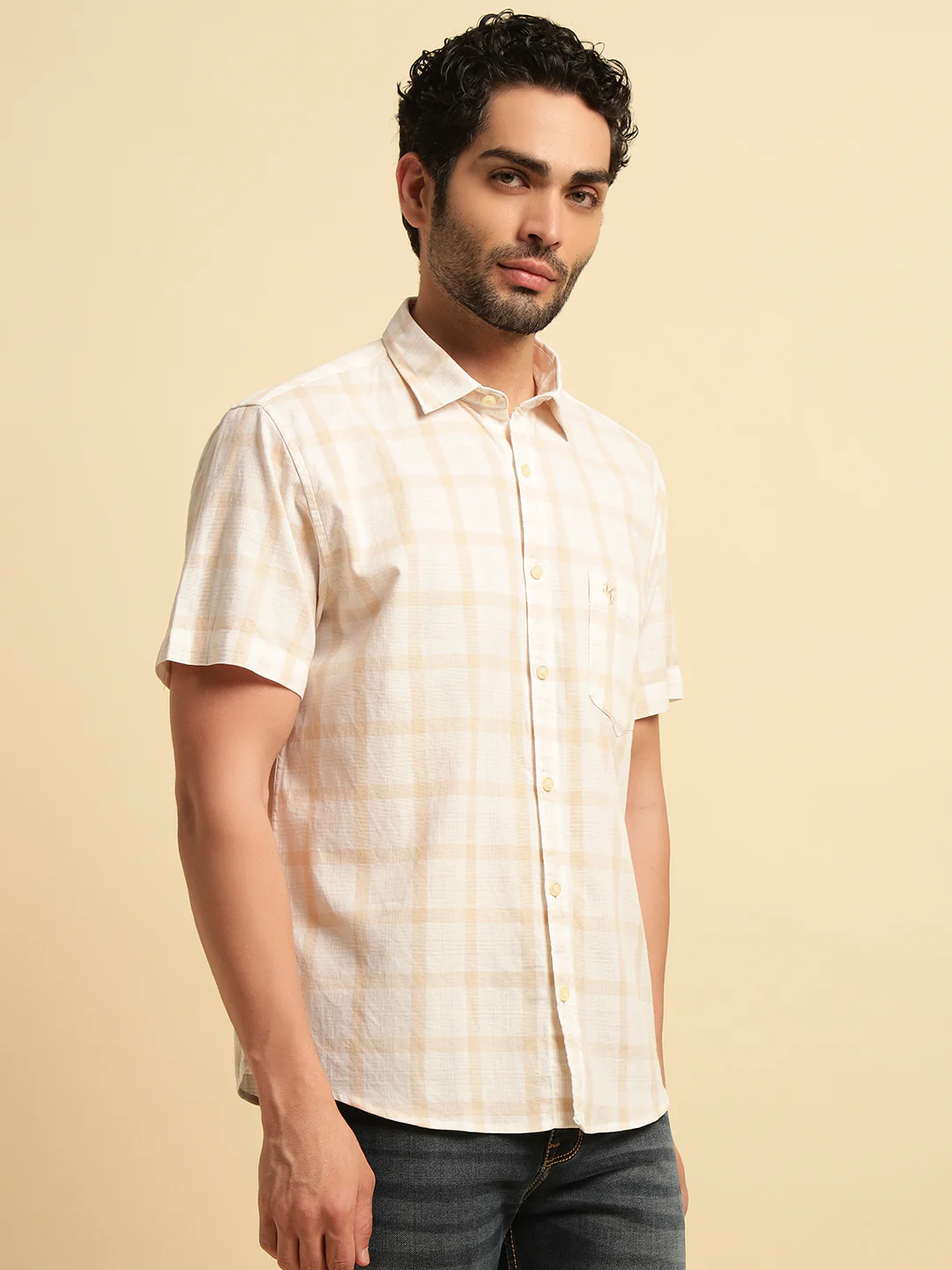 Casual Shirt for Men | Breathable & Soft with Color Fastness Regular Fit Spread Collar Neck Cotton Fabric Checkered Pattern - Image 2