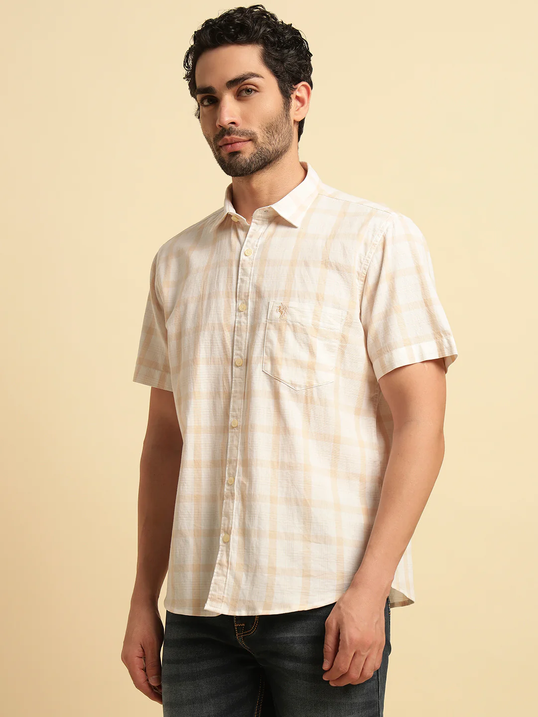 Casual Shirt for Men | Breathable & Soft with Color Fastness Regular Fit Spread Collar Neck Cotton Fabric Checkered Pattern - Image 3