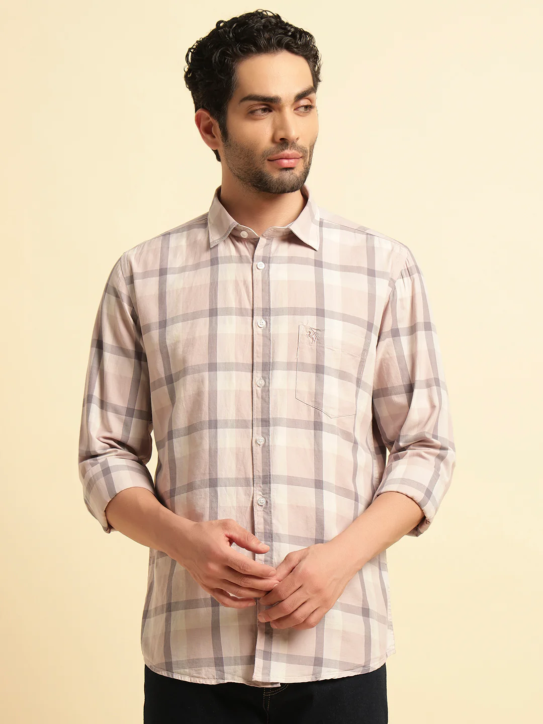 Casual Shirt for Men | Breathable & Soft with Color Fastness Regular Fit Spread Collar Neck Cotton Fabric Checkered Pattern - Image 2