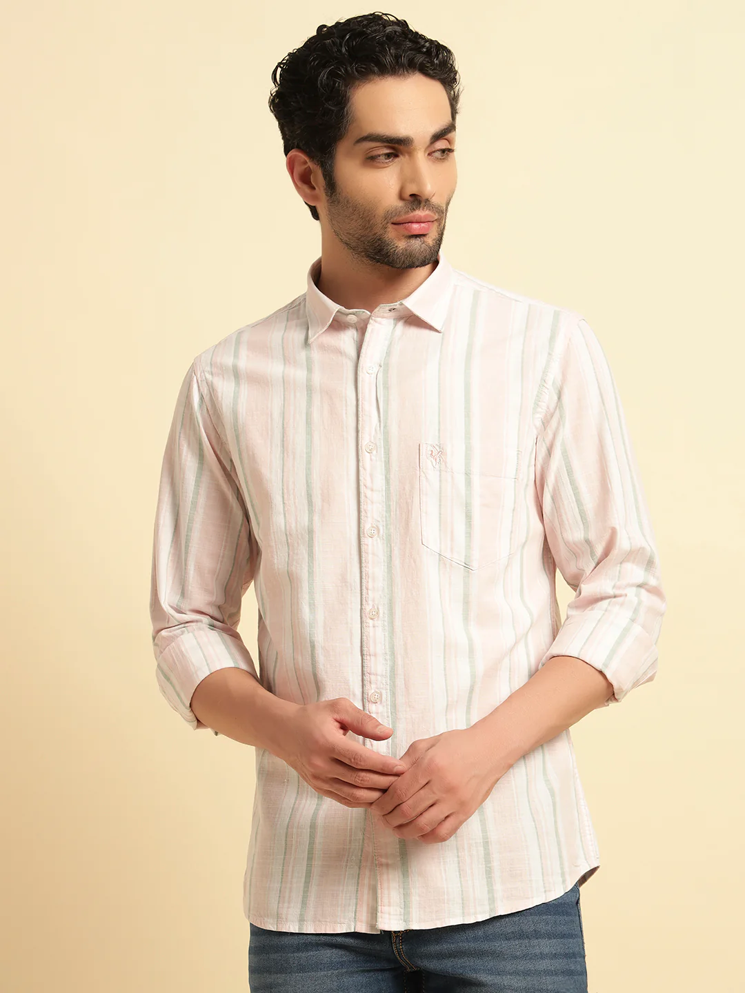 Casual Shirt for Men | Breathable & Soft with Color Fastness Regular Fit Spread Collar Neck Cotton Fabric Striped Pattern - Image 2