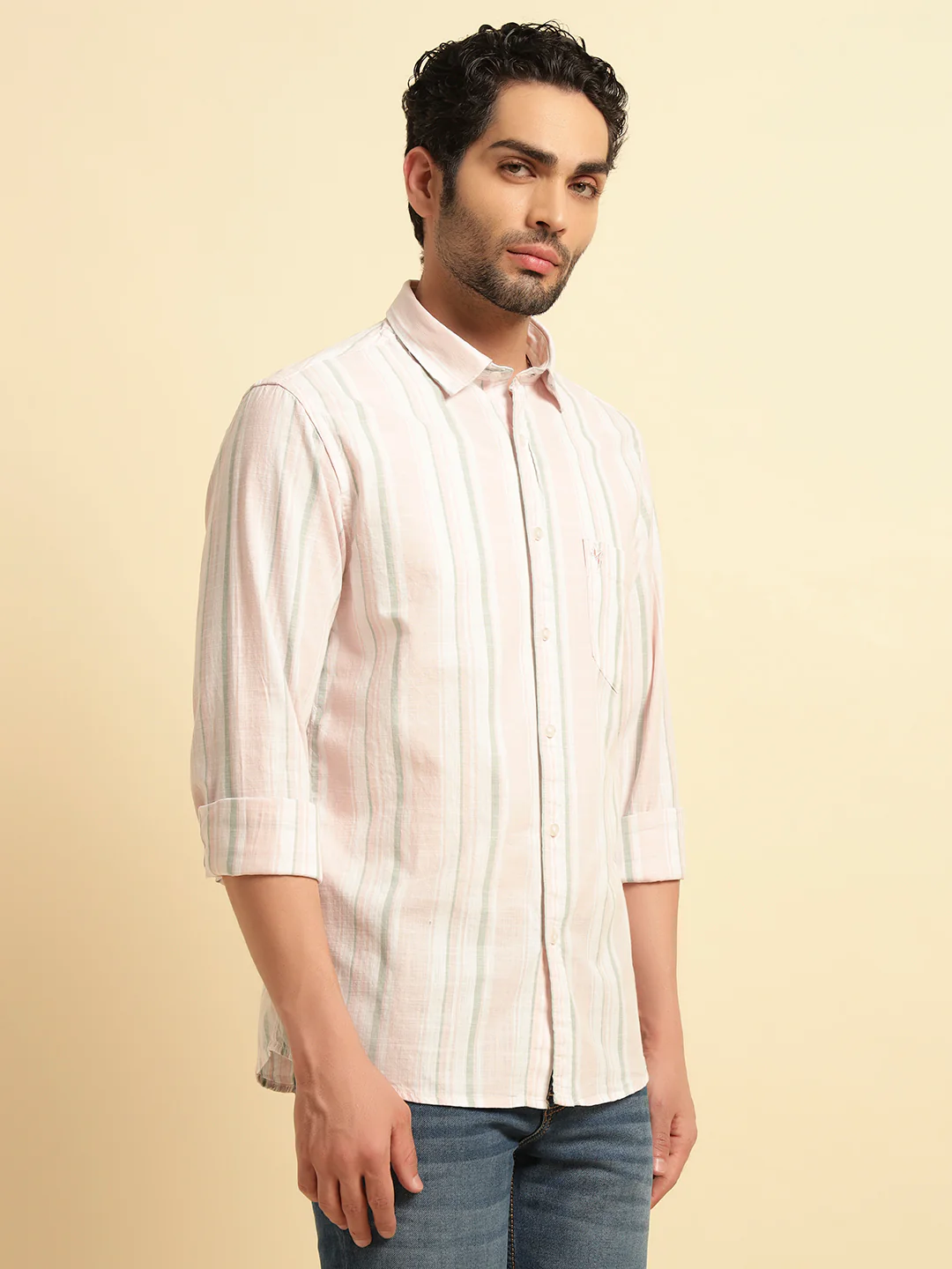 Casual Shirt for Men | Breathable & Soft with Color Fastness Regular Fit Spread Collar Neck Cotton Fabric Striped Pattern - Image 3