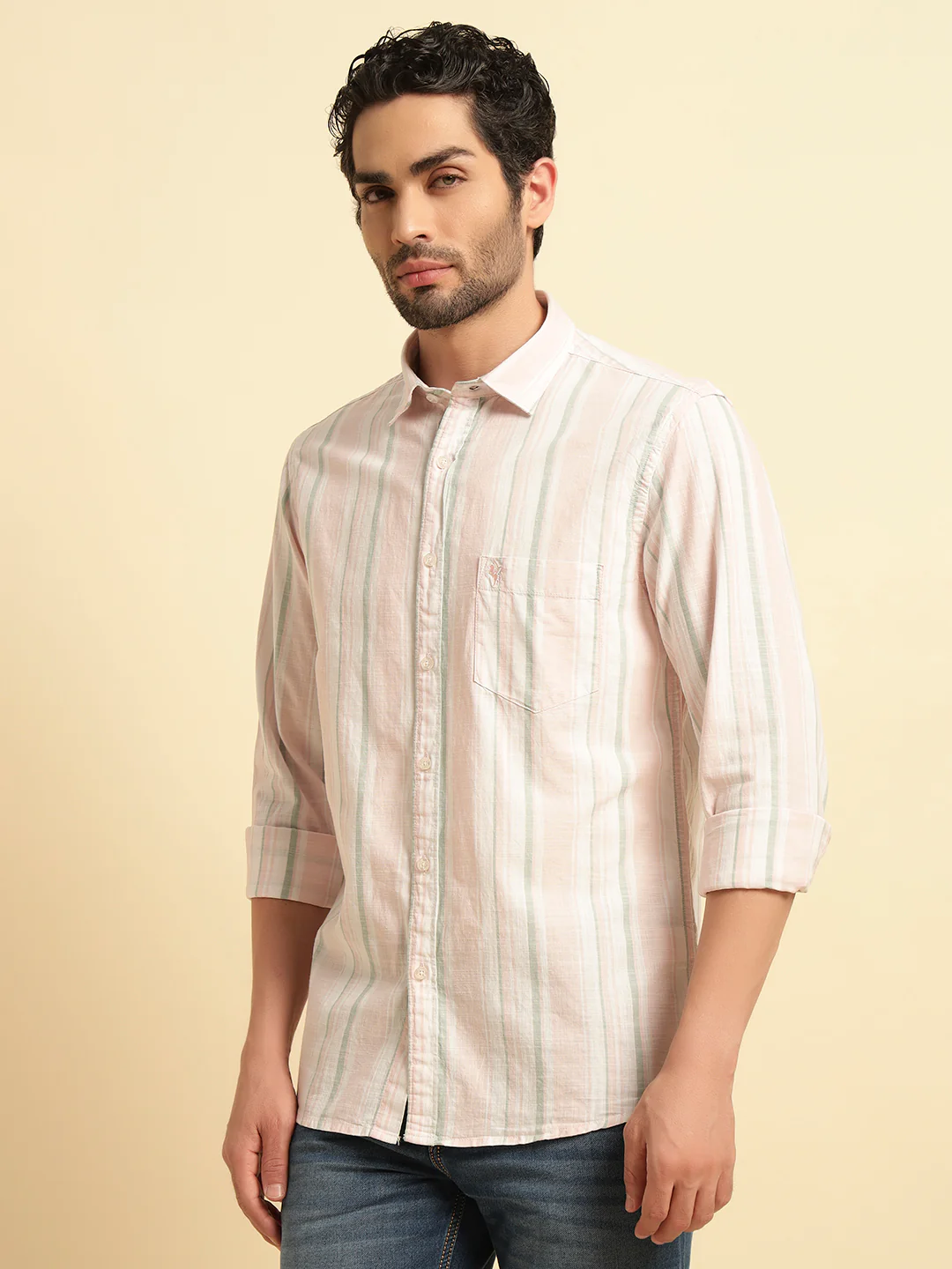 Casual Shirt for Men | Breathable & Soft with Color Fastness Regular Fit Spread Collar Neck Cotton Fabric Striped Pattern - Image 4