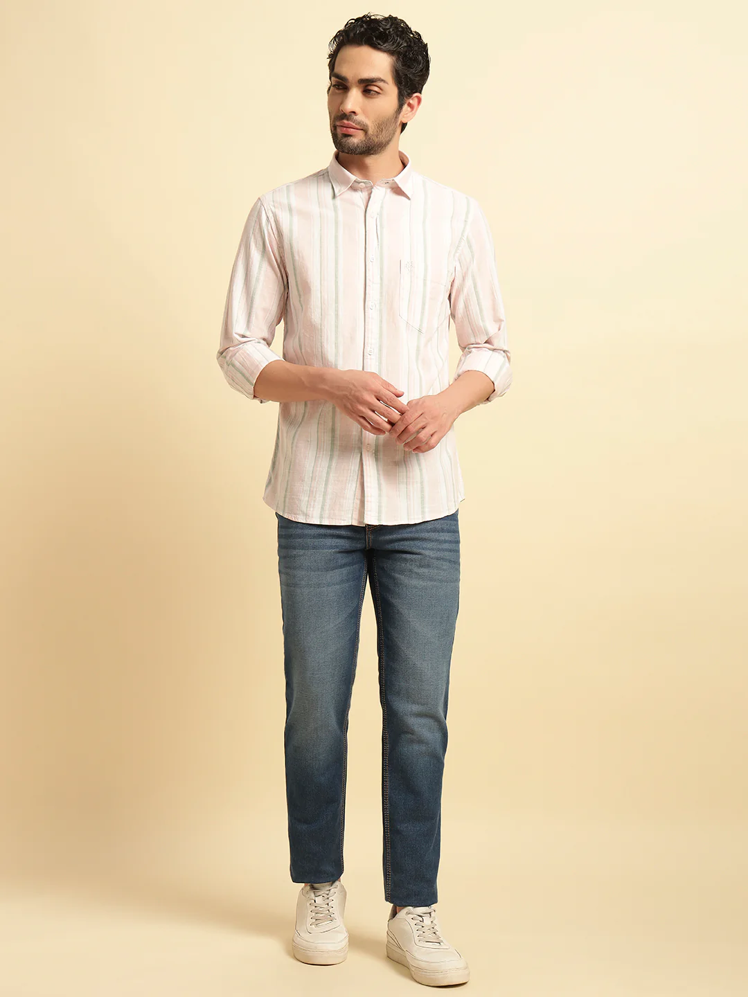 Casual Shirt for Men | Breathable & Soft with Color Fastness Regular Fit Spread Collar Neck Cotton Fabric Striped Pattern - Image 5