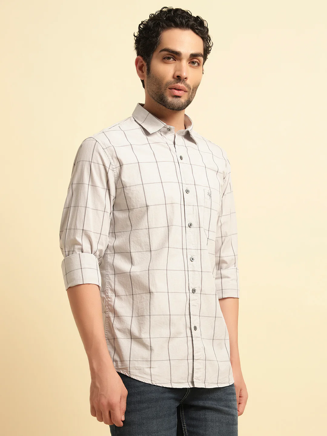 Casual Shirt for Men | Breathable & Soft with Color Fastness Regular Fit Spread Collar Neck Cotton Fabric Checkered Pattern - Image 3
