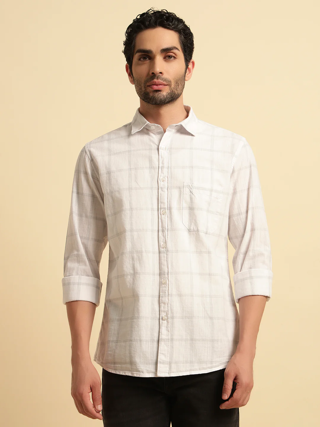 Casual Shirt for Men | Breathable & Soft with Color Fastness Regular Fit Spread Collar Neck Cotton Fabric Checkered Pattern - Image 2