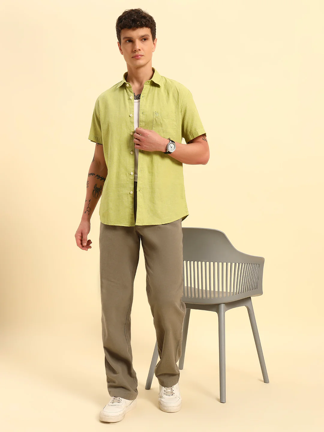 Casual Shirt for Men | Breathable & Soft with Color Fastness Regular Fit Spread Collar Neck Cotton Fabric Solid Pattern - Image 9