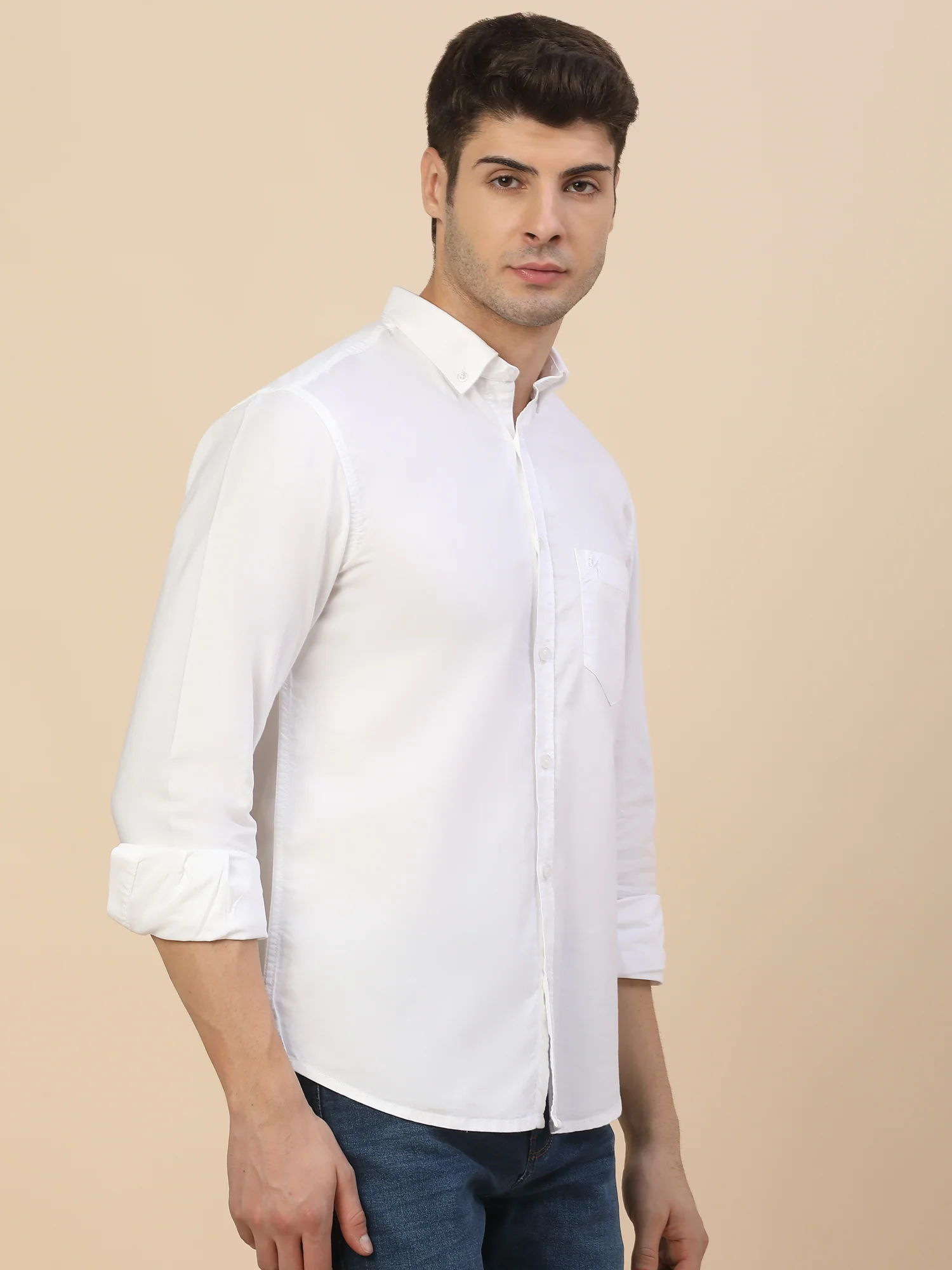 Casual Shirt for Men | Breathable & Soft with Color Fastness Regular Fit Spread Collar Neck Cotton Fabric Solid Pattern - Image 3
