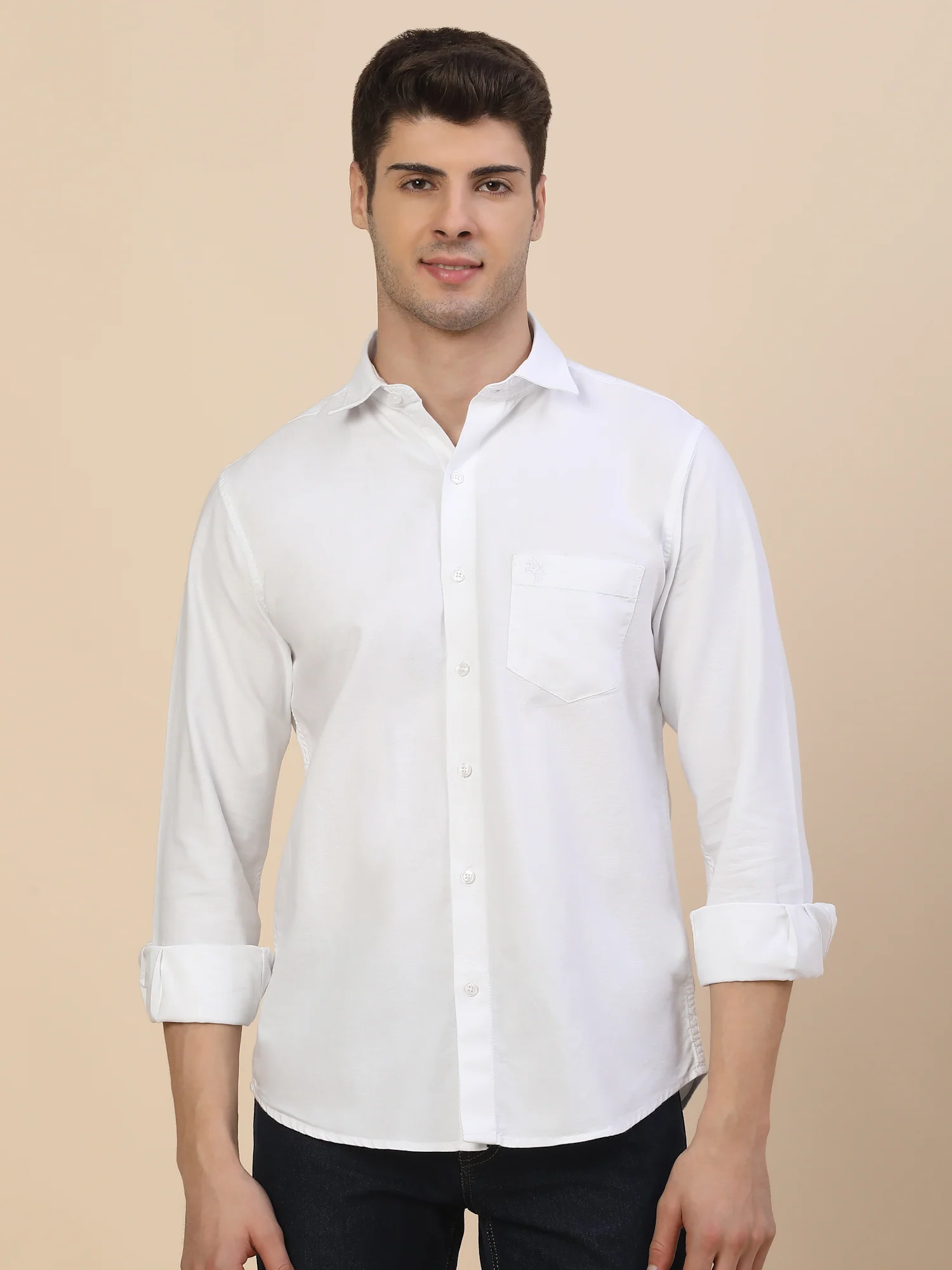 Casual Shirt for Men | Breathable & Soft with Color Fastness Regular Fit Spread Collar Neck Cotton Fabric Solid Pattern - Image 2