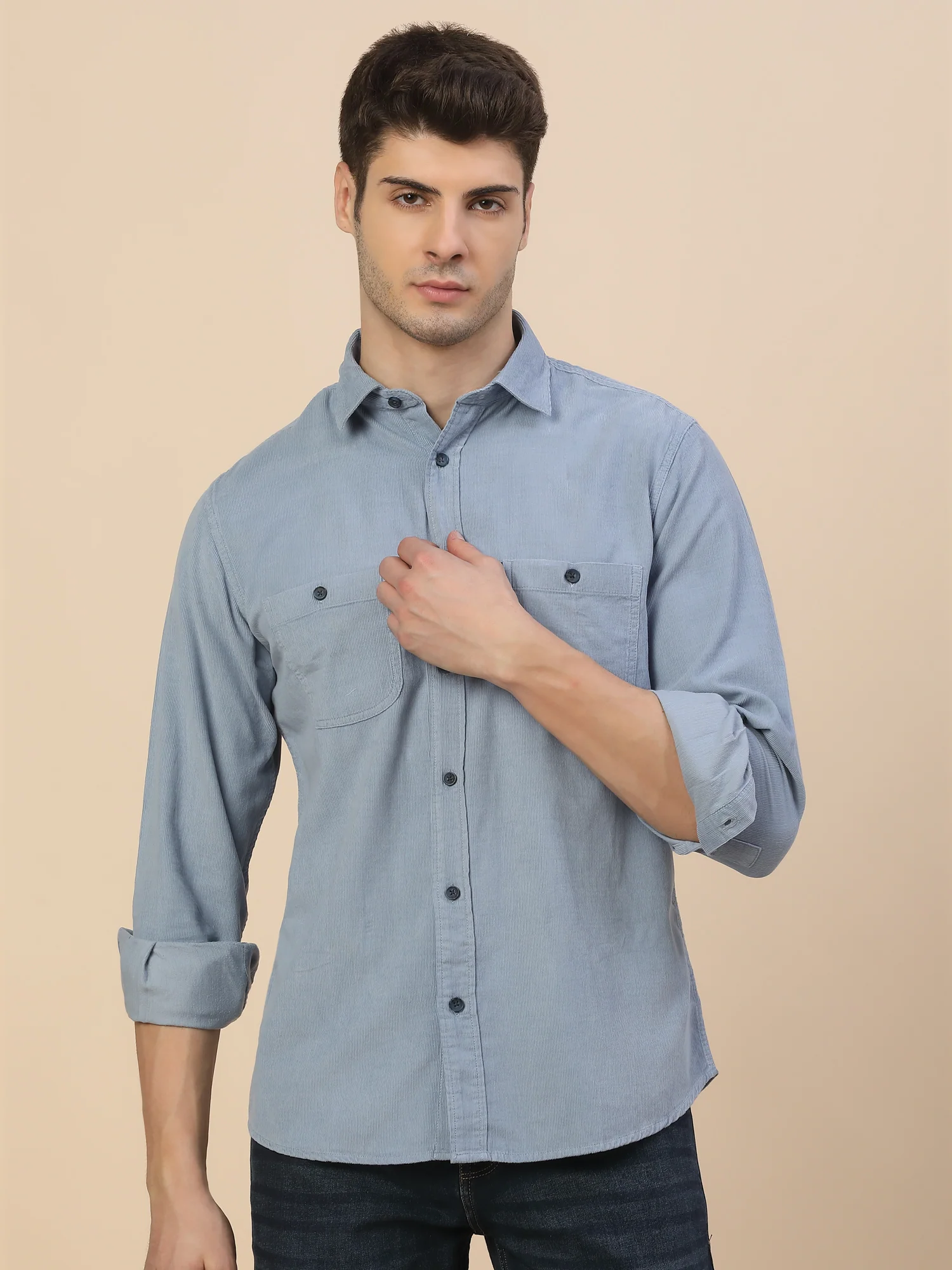 Casual Shirt for Men | Breathable & Soft with Color Fastness Regular Fit Spread Collar Neck Cotton Fabric Solid Pattern - Image 2