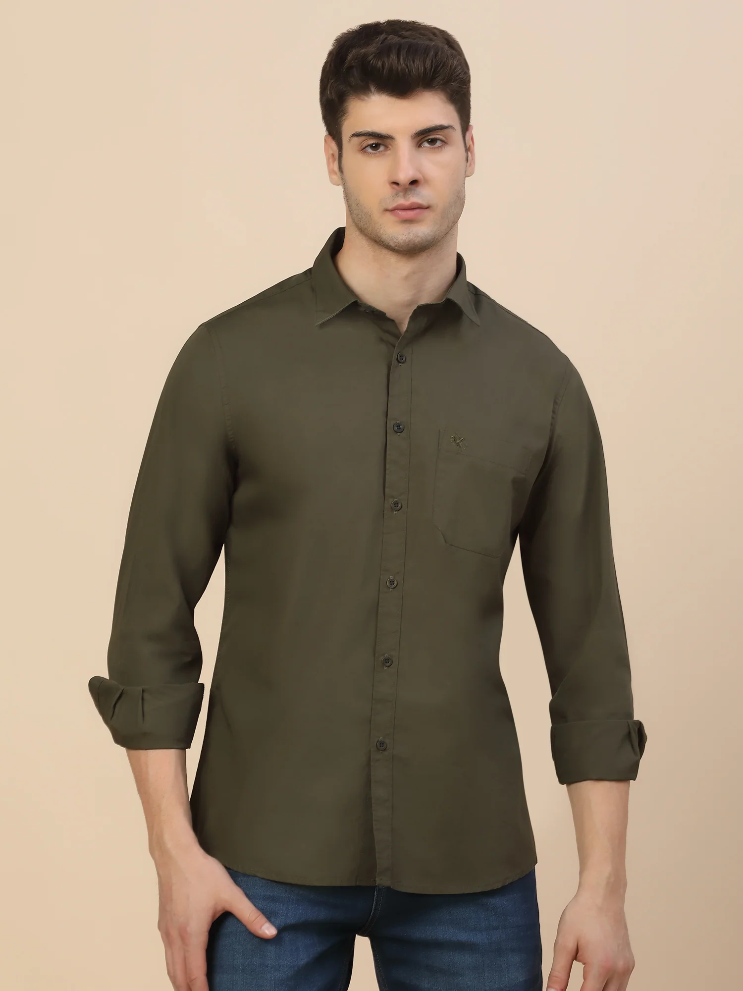 Casual Shirt for Men | Breathable & Soft with Color Fastness Regular Fit Spread Collar Neck Cotton Fabric Solid Pattern - Image 2