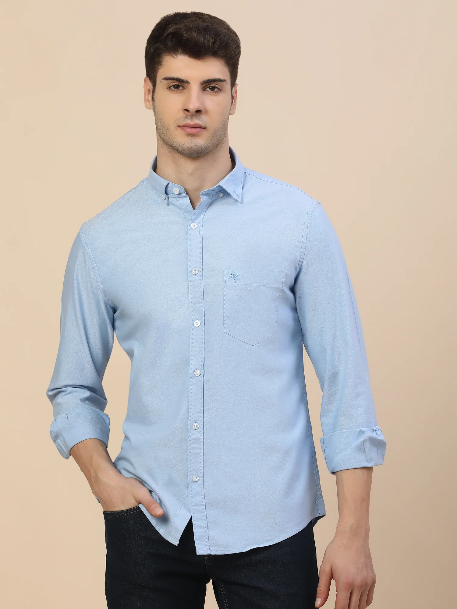 Casual Shirt for Men | Breathable & Soft with Color Fastness Regular Fit Spread Collar Neck Cotton Fabric Solid Pattern - Image 2