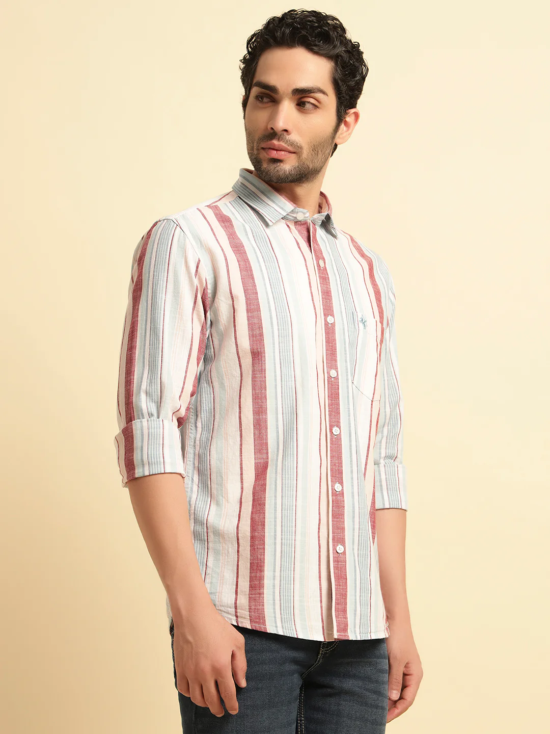 Casual Shirt for Men | Breathable & Soft with Color Fastness Regular Fit Spread Collar Neck Cotton Fabric Striped Pattern - Image 3
