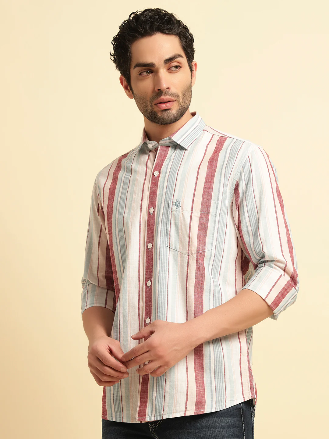 Casual Shirt for Men | Breathable & Soft with Color Fastness Regular Fit Spread Collar Neck Cotton Fabric Striped Pattern - Image 4