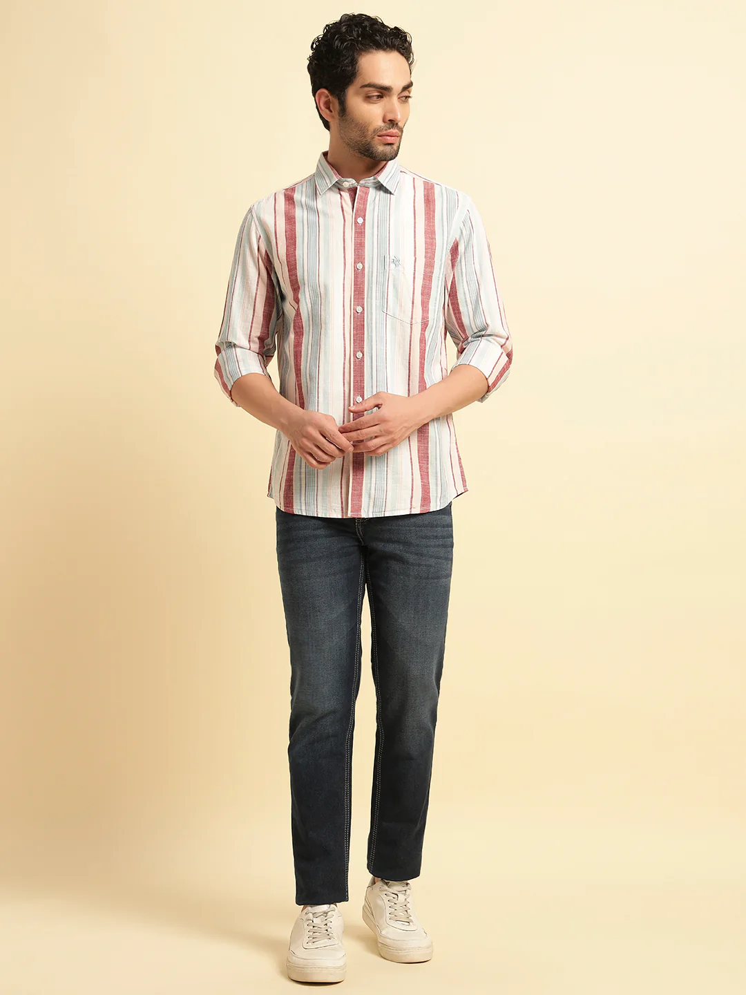 Casual Shirt for Men | Breathable & Soft with Color Fastness Regular Fit Spread Collar Neck Cotton Fabric Striped Pattern - Image 5