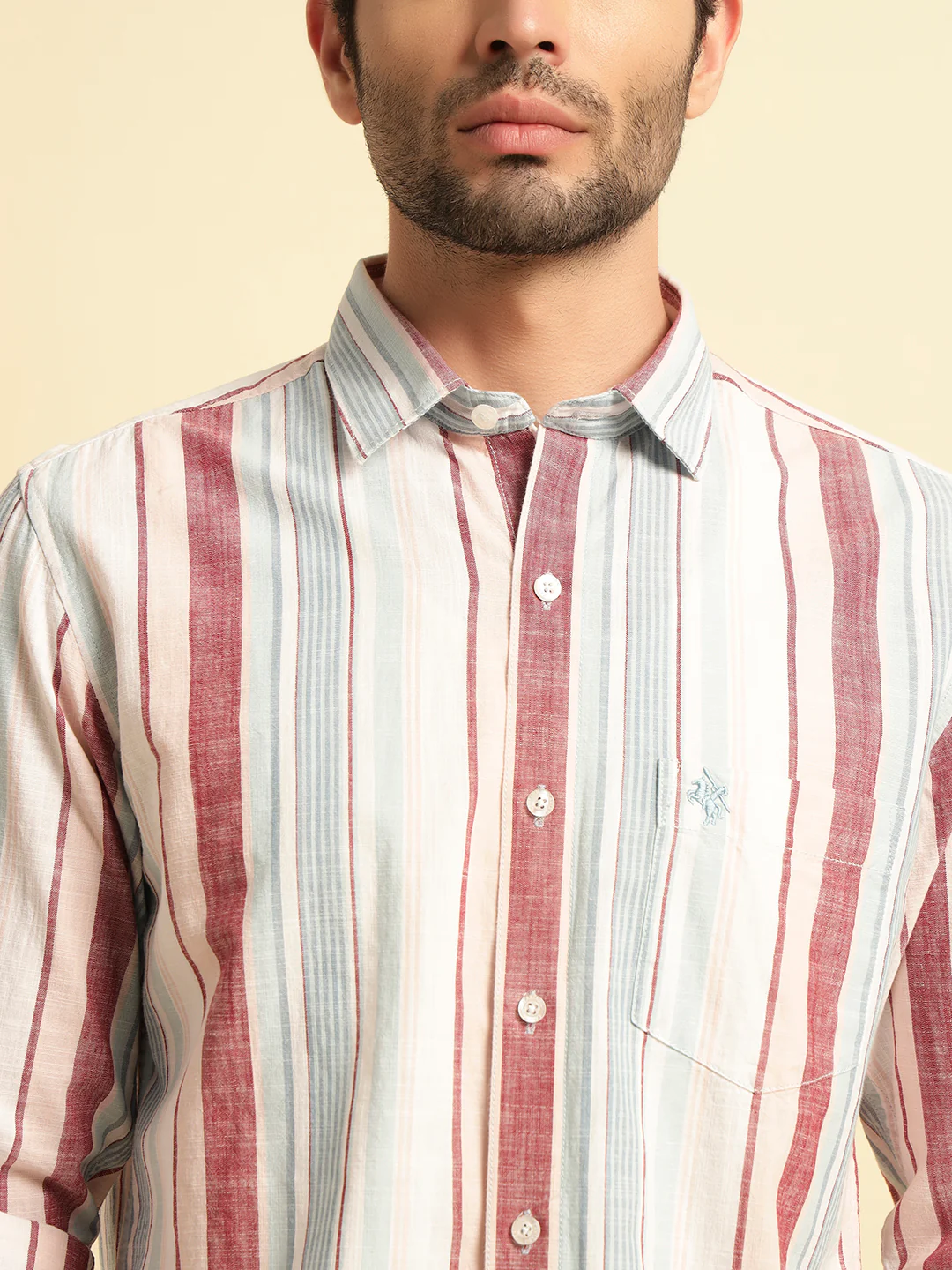 Casual Shirt for Men | Breathable & Soft with Color Fastness Regular Fit Spread Collar Neck Cotton Fabric Striped Pattern - Image 6