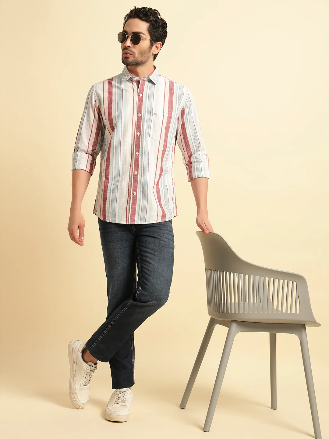 Casual Shirt for Men | Breathable & Soft with Color Fastness Regular Fit Spread Collar Neck Cotton Fabric Striped Pattern - Image 8