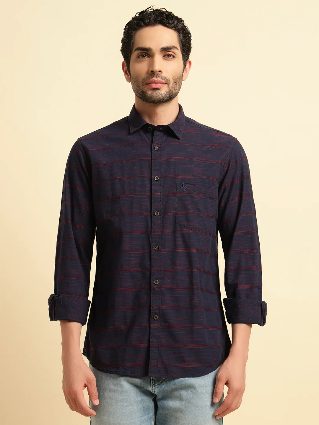 Casual Shirt for Men | Breathable & Soft with Color Fastness Regular Fit Spread Collar Neck Cotton Fabric Striped Pattern