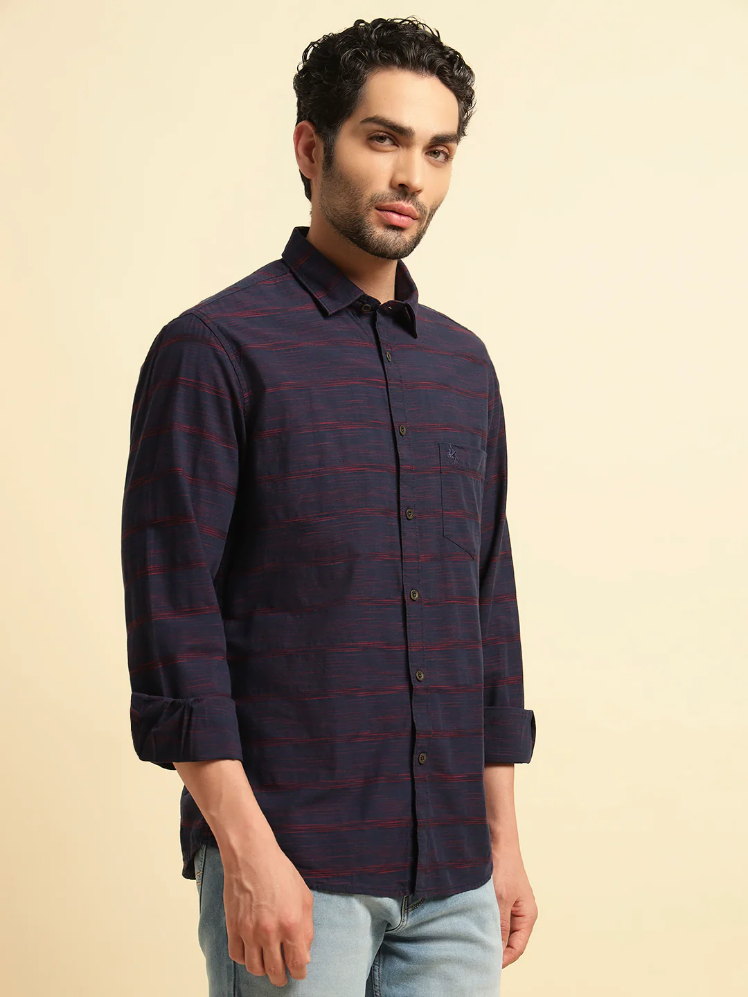 Casual Shirt for Men | Breathable & Soft with Color Fastness Regular Fit Spread Collar Neck Cotton Fabric Striped Pattern - Image 2