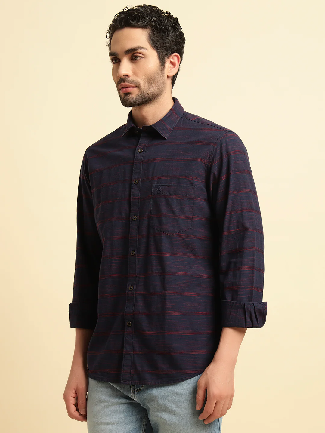 Casual Shirt for Men | Breathable & Soft with Color Fastness Regular Fit Spread Collar Neck Cotton Fabric Striped Pattern - Image 3